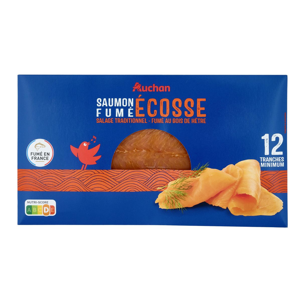 AUCHAN Saumon fumé d'Ecosse au bois de hêtre 12 tranches 390g