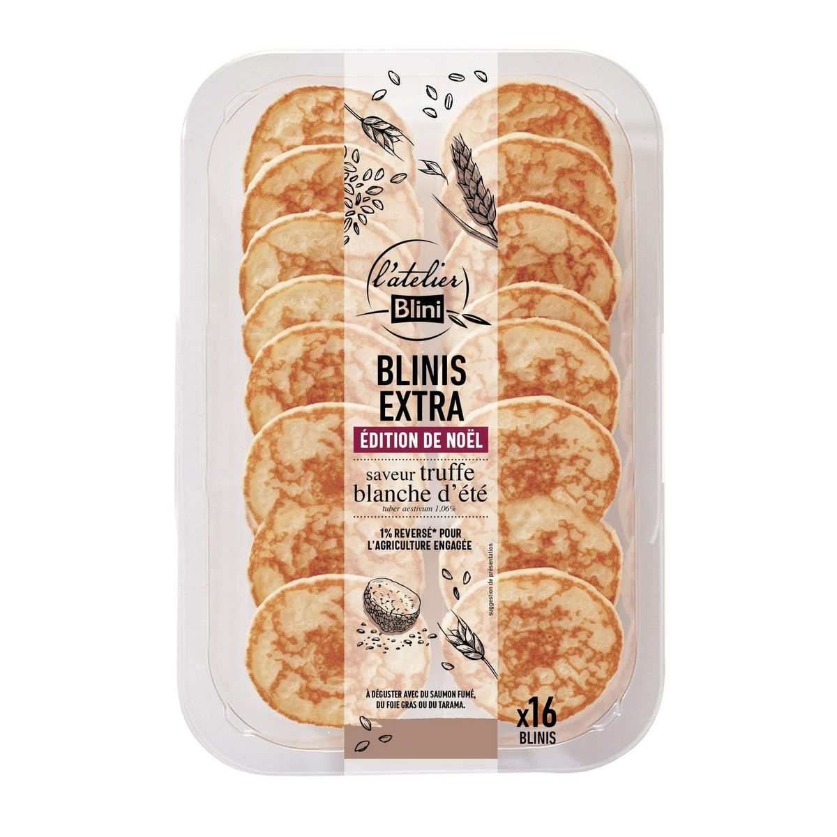 L'ATELIER BLINI Blinis extra édition de Noël saveur truffe blanche d'été 16 pièces 135g