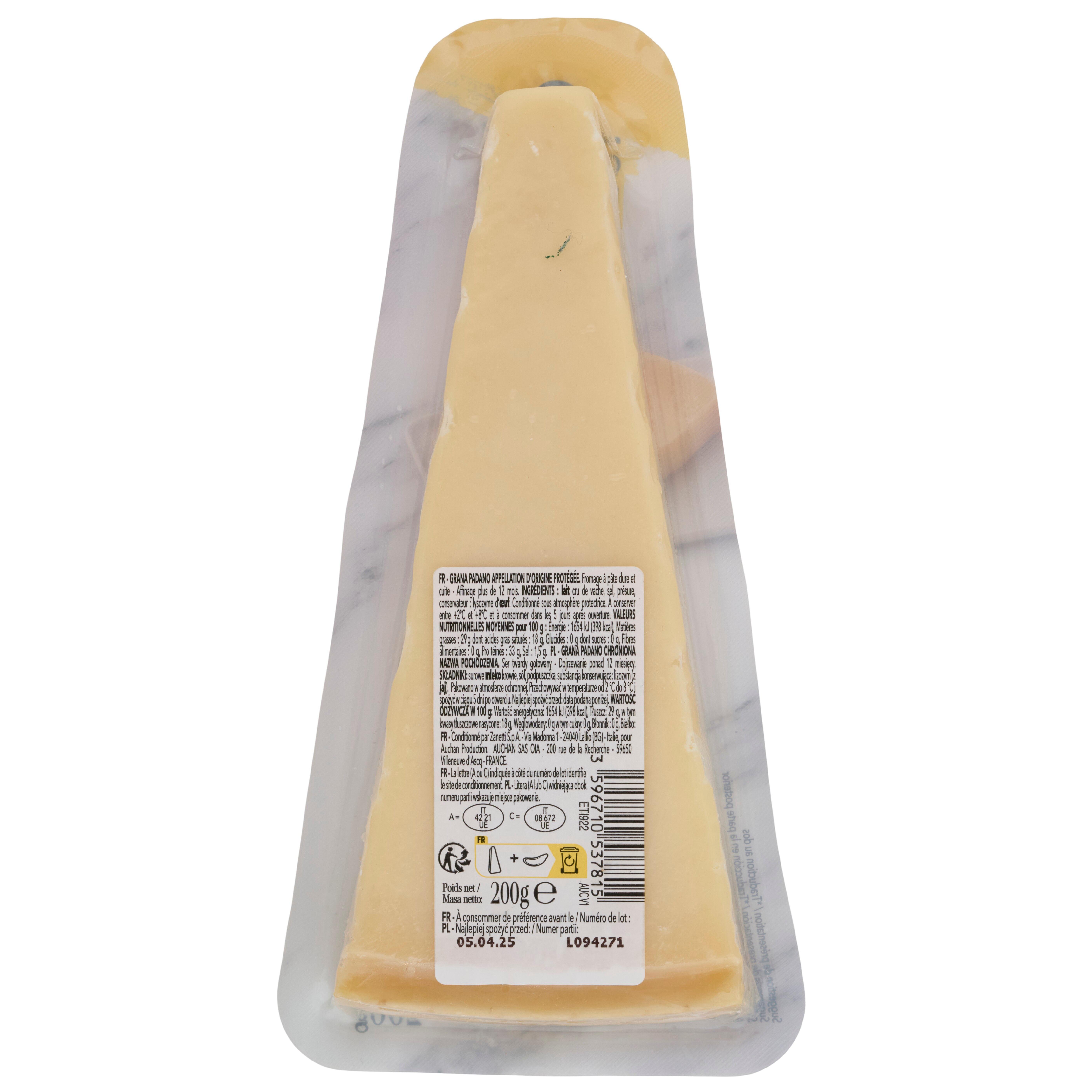 Voir la diapositive 2 : AUCHAN TAVOLA IN ITALIA Grana Padano AOP 200g