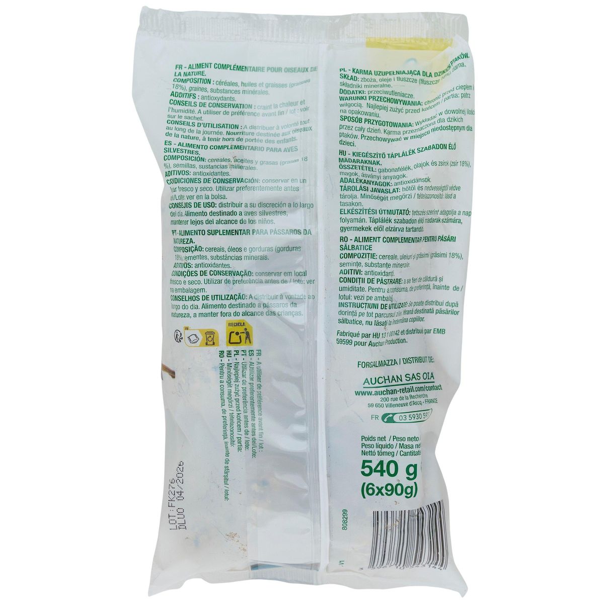 POUCE Boules de graisse sans filet pour oiseaux de la nature 6 pièces