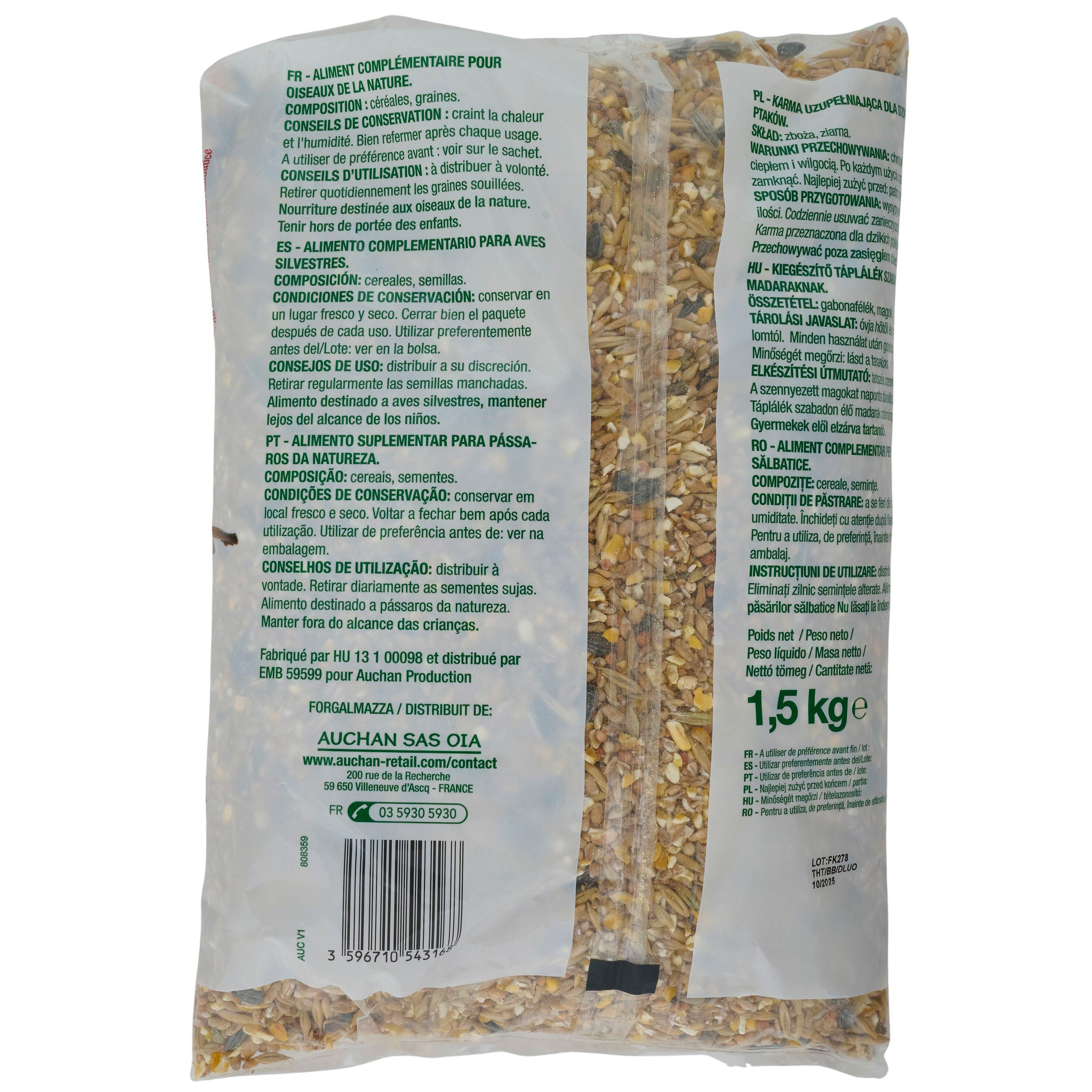 Voir la diapositive 2 : POUCE Mélange de graines pour oiseaux de la nature 1,5kg
