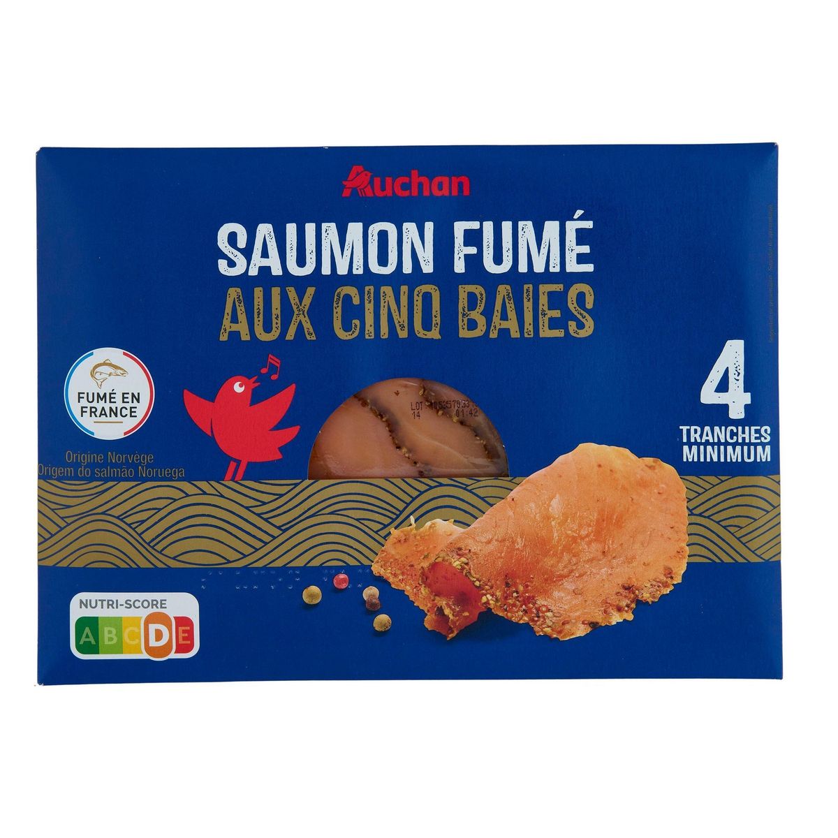 AUCHAN Saumon fumé aux cinq baies 4 tranches 120g