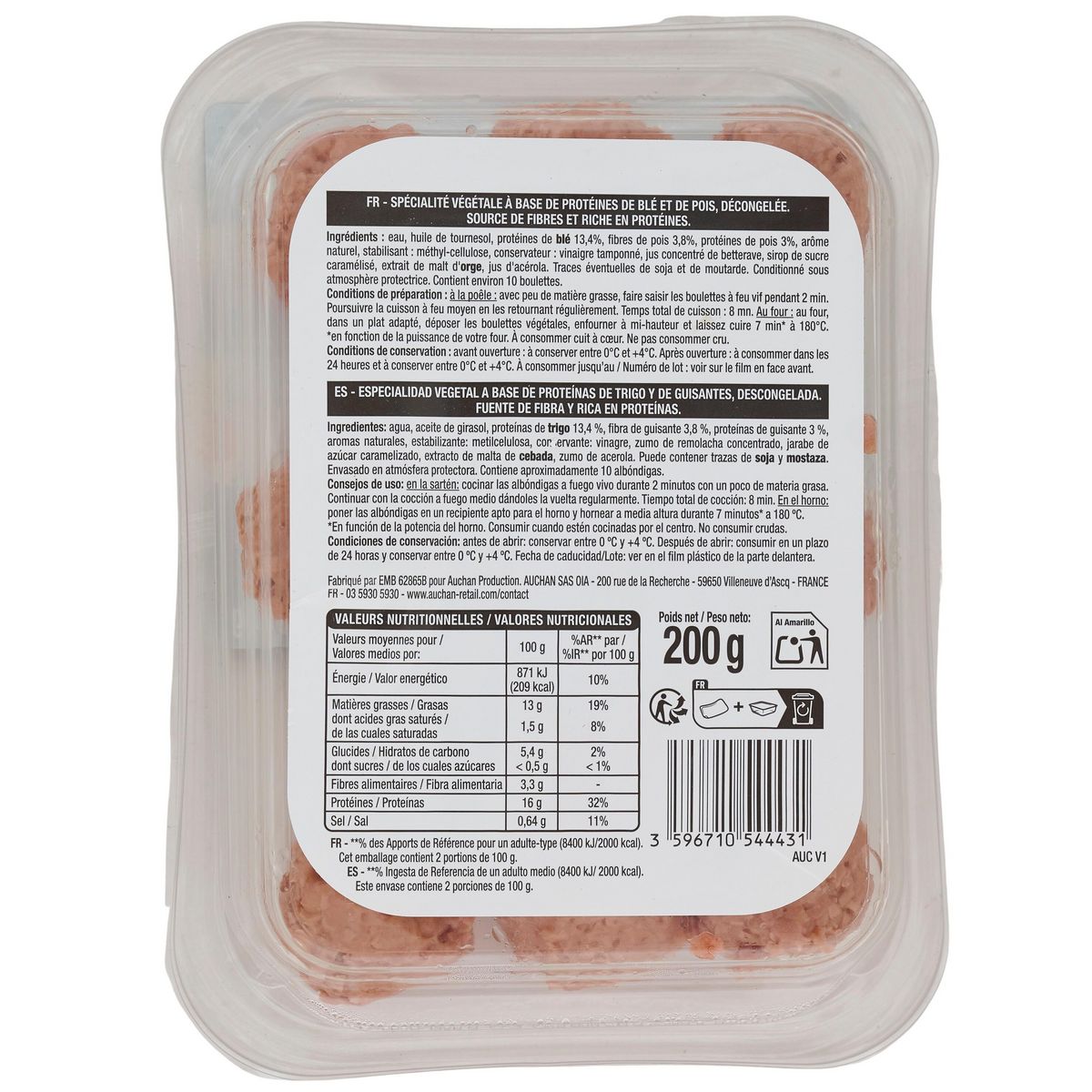 AUCHAN VERY VEGGIE Boulettes végétales 10 pièces 200g