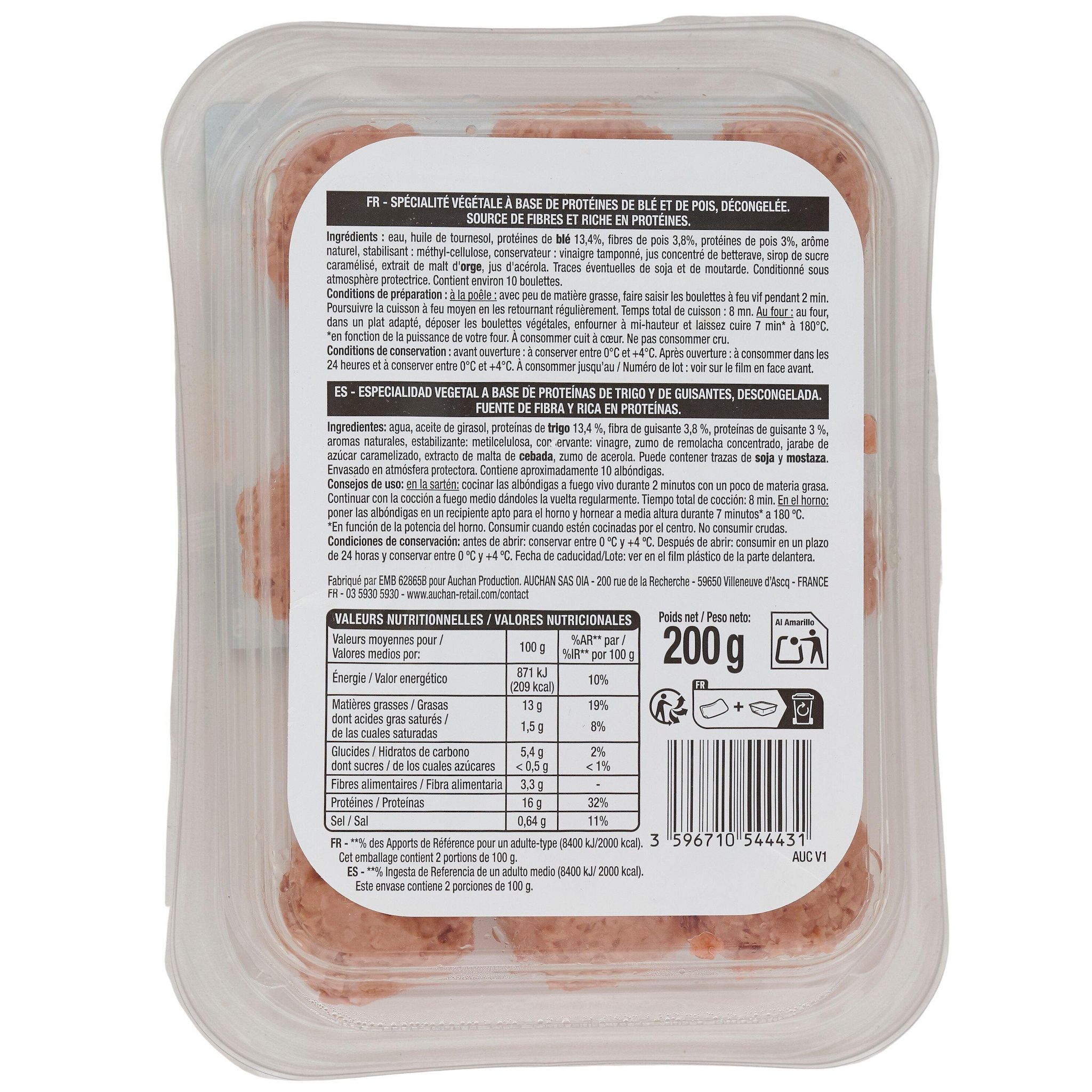 Voir la diapositive 2 : AUCHAN VERY VEGGIE Boulettes végétales 10 pièces 200g