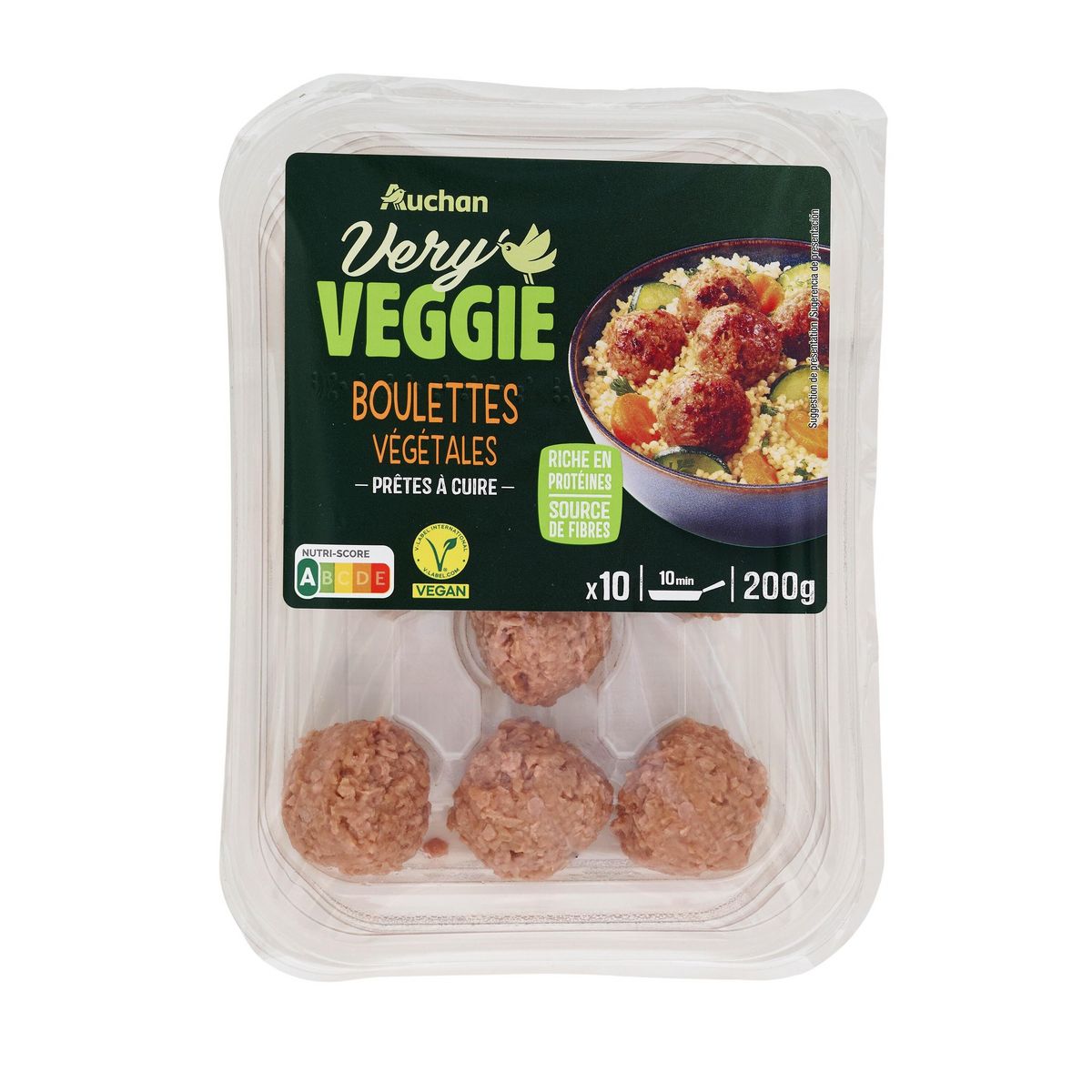 AUCHAN VERY VEGGIE Boulettes végétales 10 pièces 200g