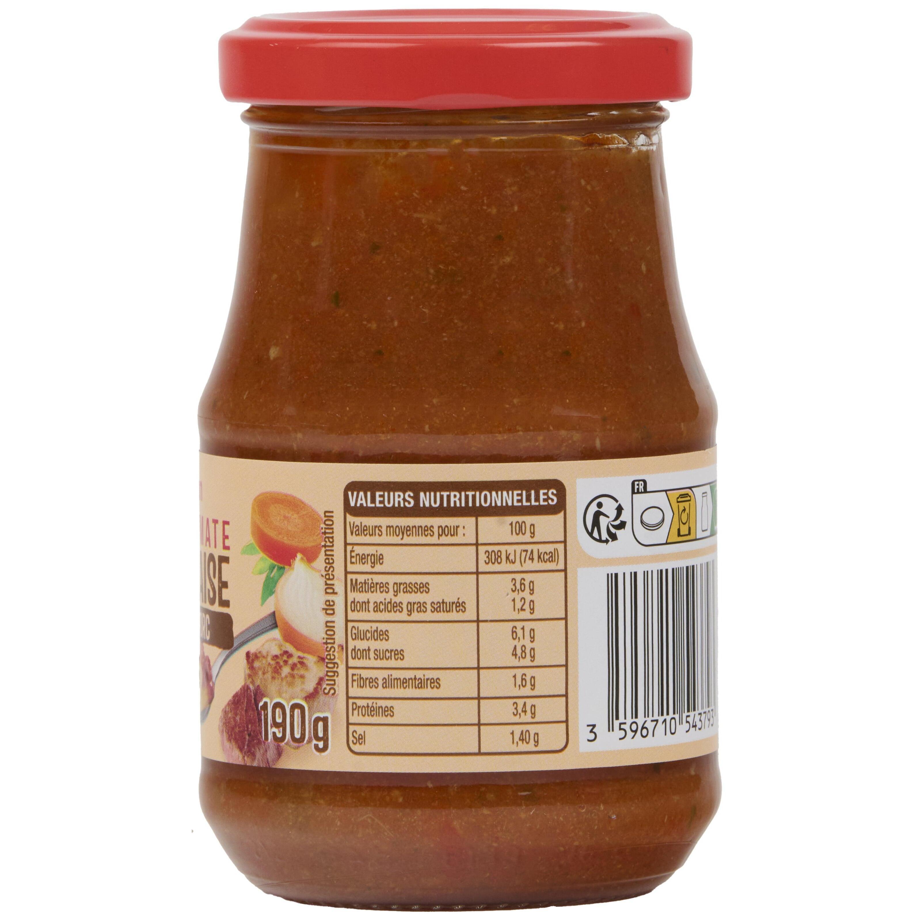 Voir la diapositive 2 : AUCHAN Sauce bolognaise porc boeuf 190g