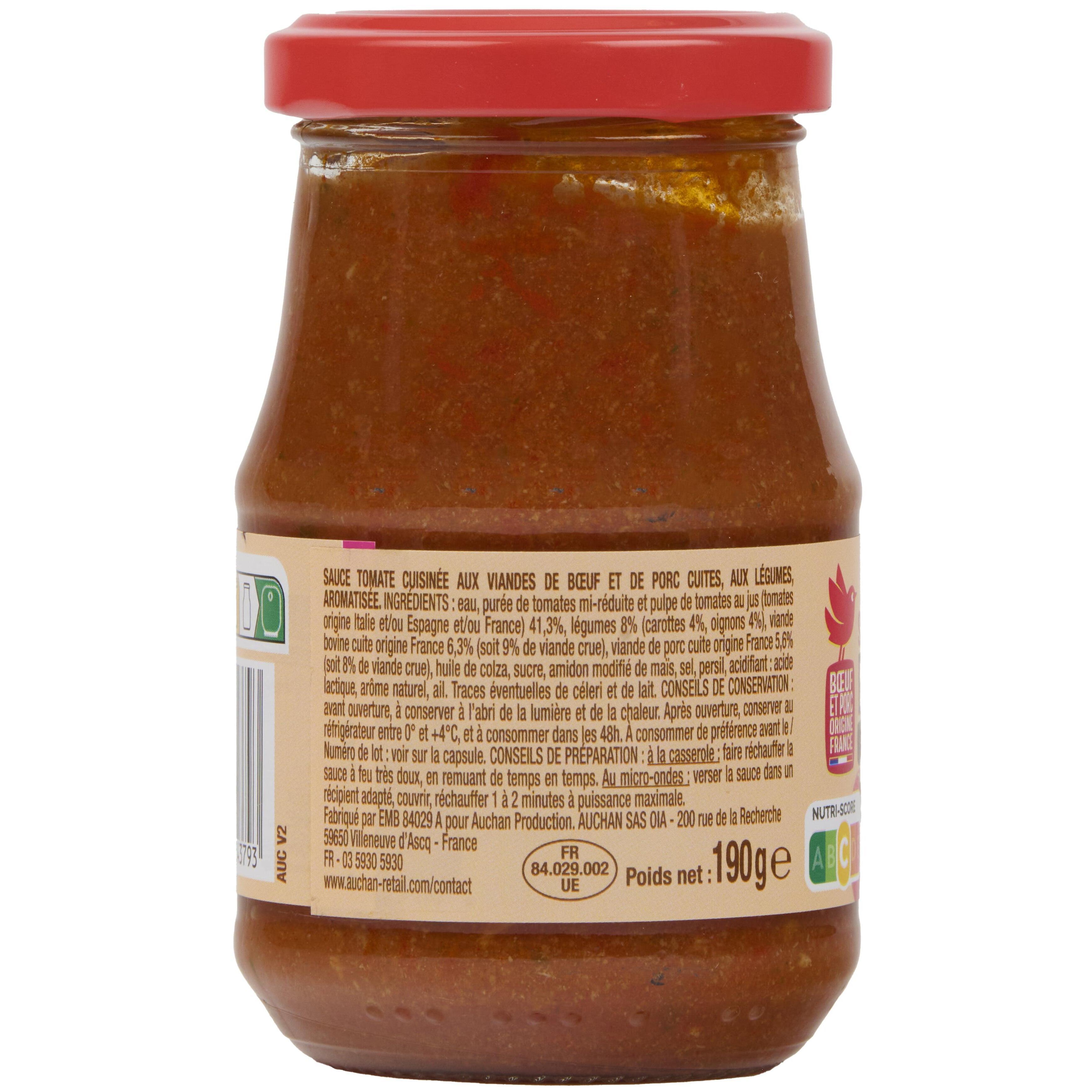 Voir la diapositive 4 : AUCHAN Sauce bolognaise porc boeuf 190g