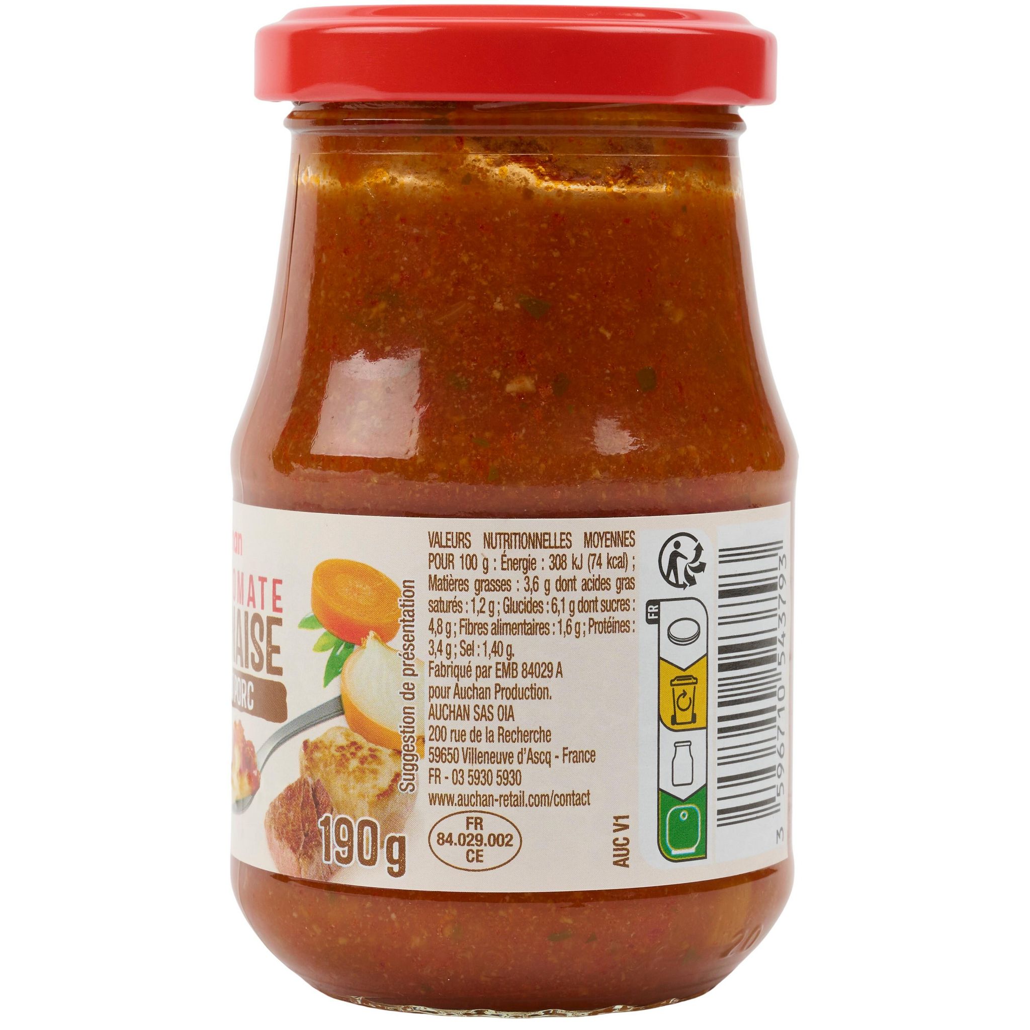 Voir la diapositive 4 : AUCHAN Sauce bolognaise porc boeuf 190g