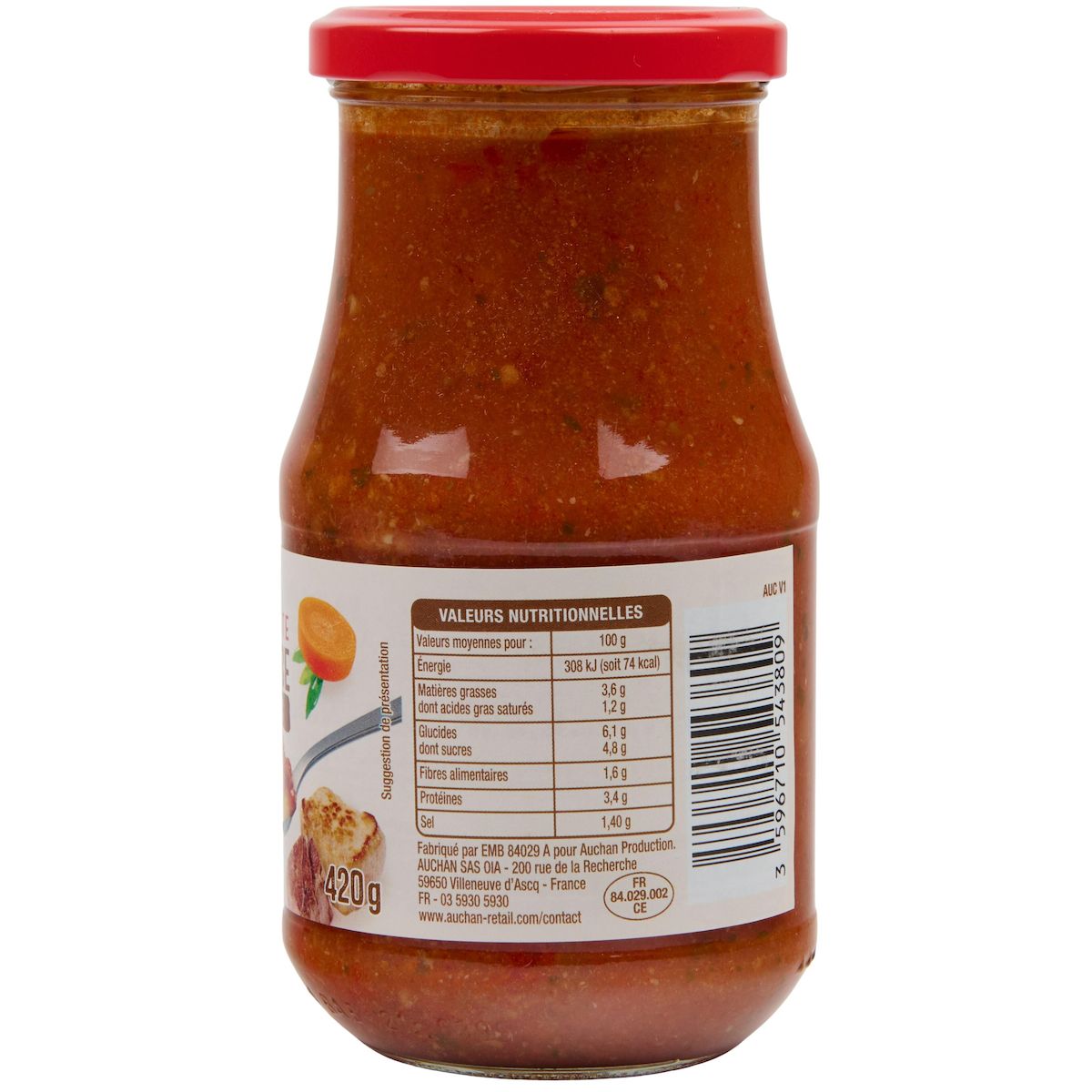 AUCHAN Sauce bolognaise porc boeuf 420g