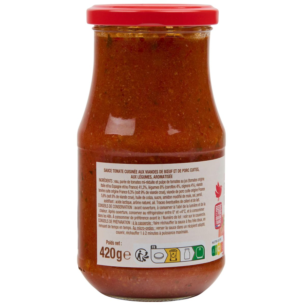 AUCHAN Sauce bolognaise porc boeuf 420g