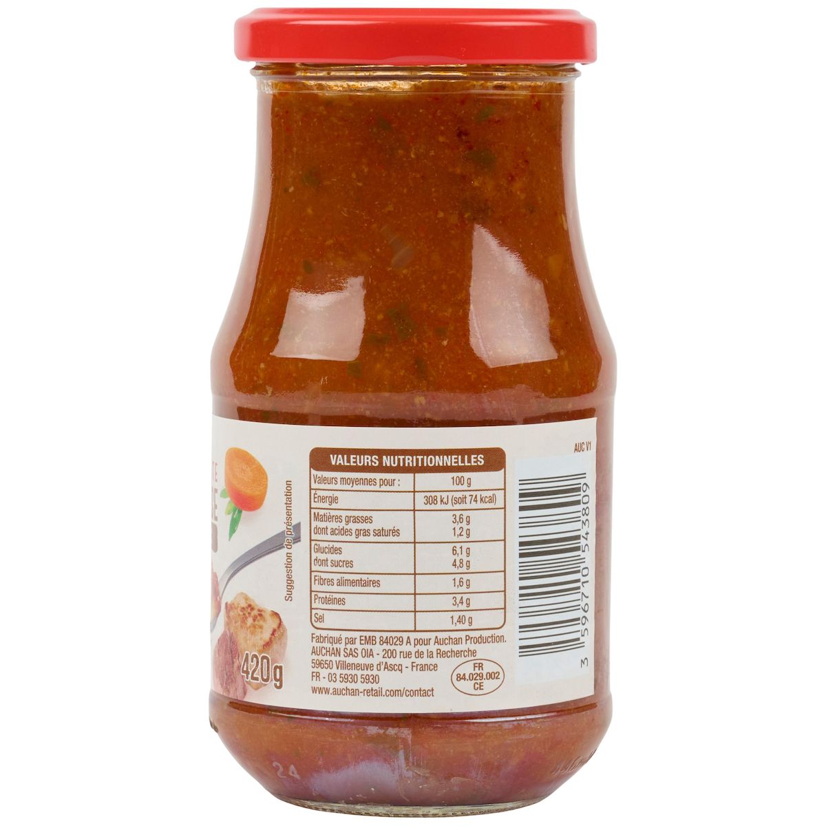 AUCHAN Sauce bolognaise porc boeuf 420g