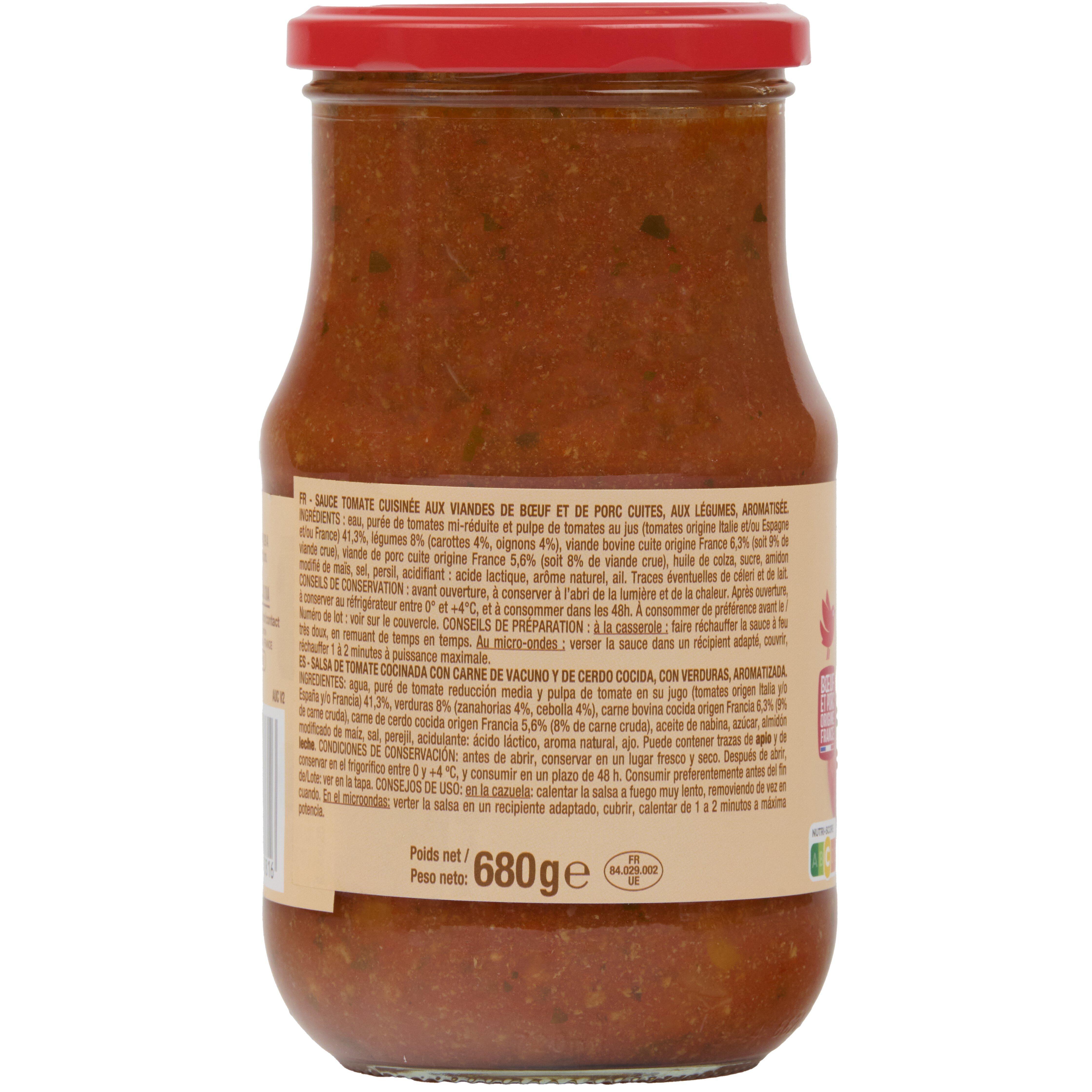 Voir la diapositive 4 : AUCHAN Sauce tomate bolognaise boeuf et porc 680g