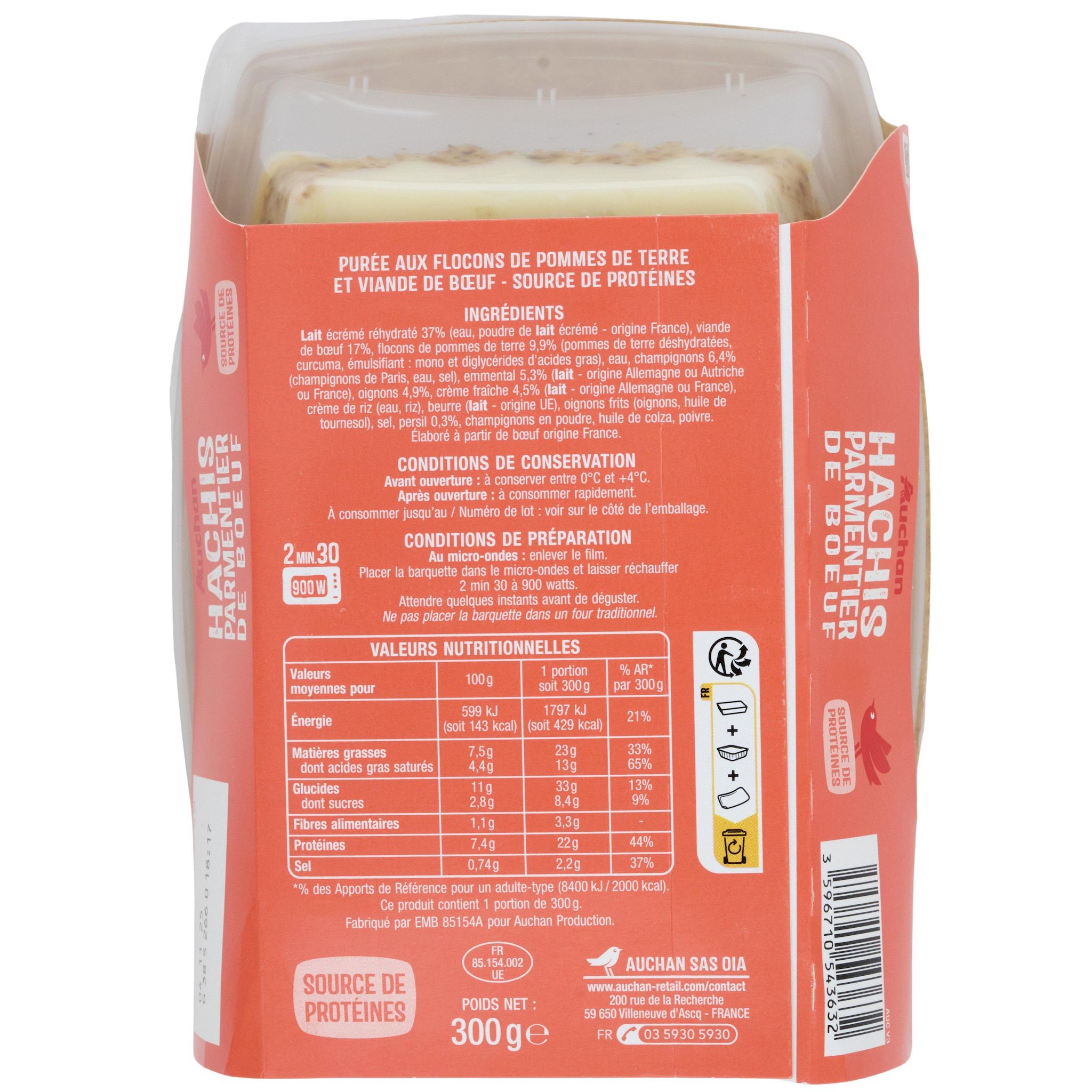 Voir la diapositive 2 : AUCHAN Hachis parmentier de boeuf 1 part 300g