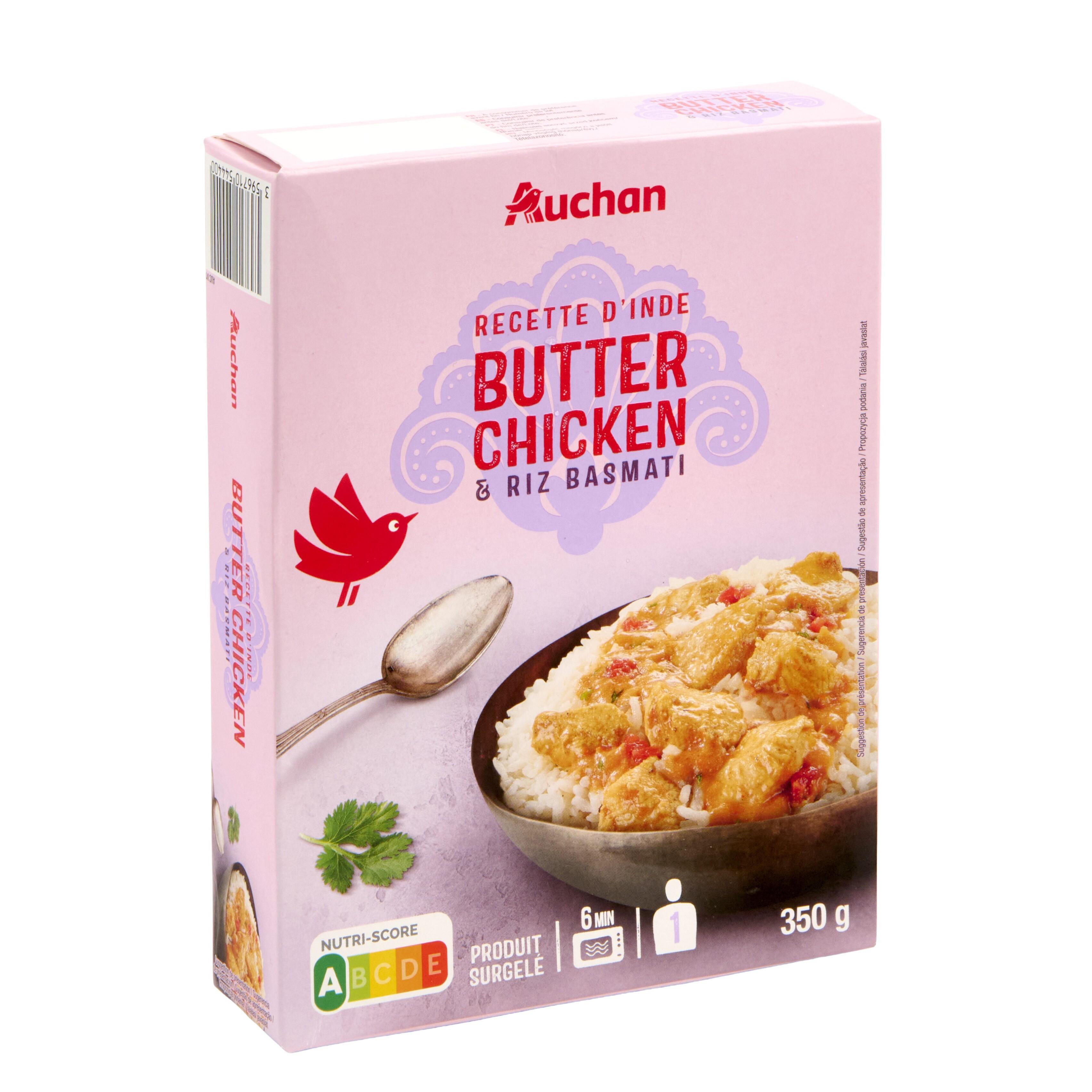 Voir la diapositive 3 : AUCHAN Butter chicken riz basmati 350g
