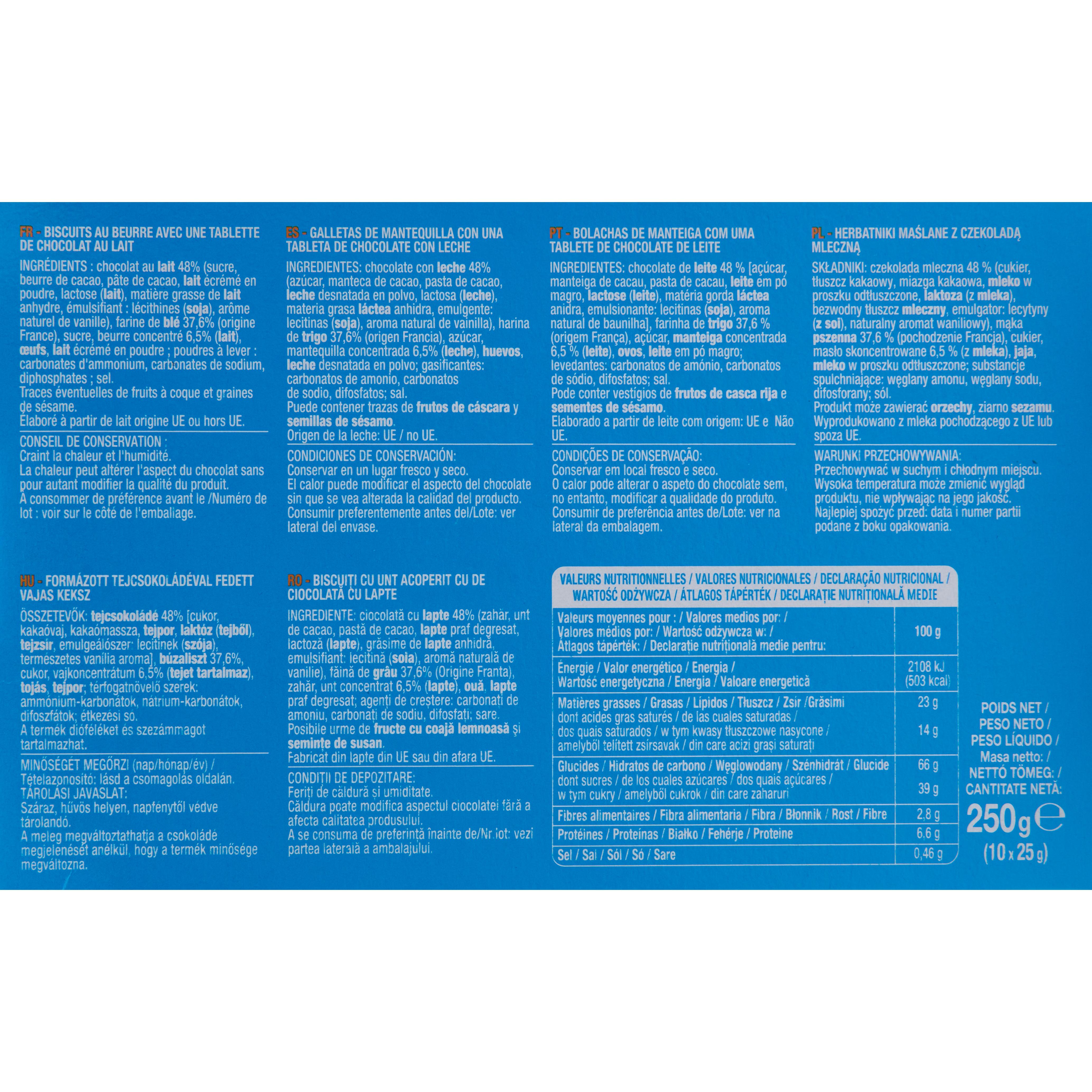 Voir la diapositive 3 : AUCHAN Pocket Biscuits petit beurre avec tablette chocolat au lait sachets fraîcheur 10x2 biscuits 250g