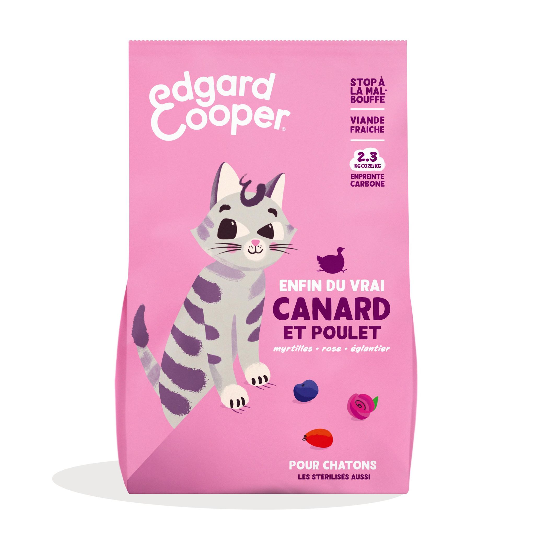 EDGAR & COOPER Croquettes au canard poulet myrtilles rose et églantier pour chatons 750g