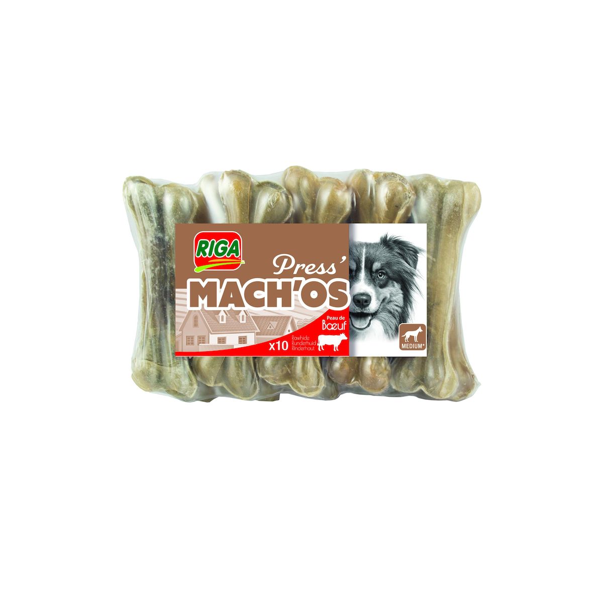 RIGA Press' Mach'os à la peau de boeuf pour chien moyen 10 pièces
