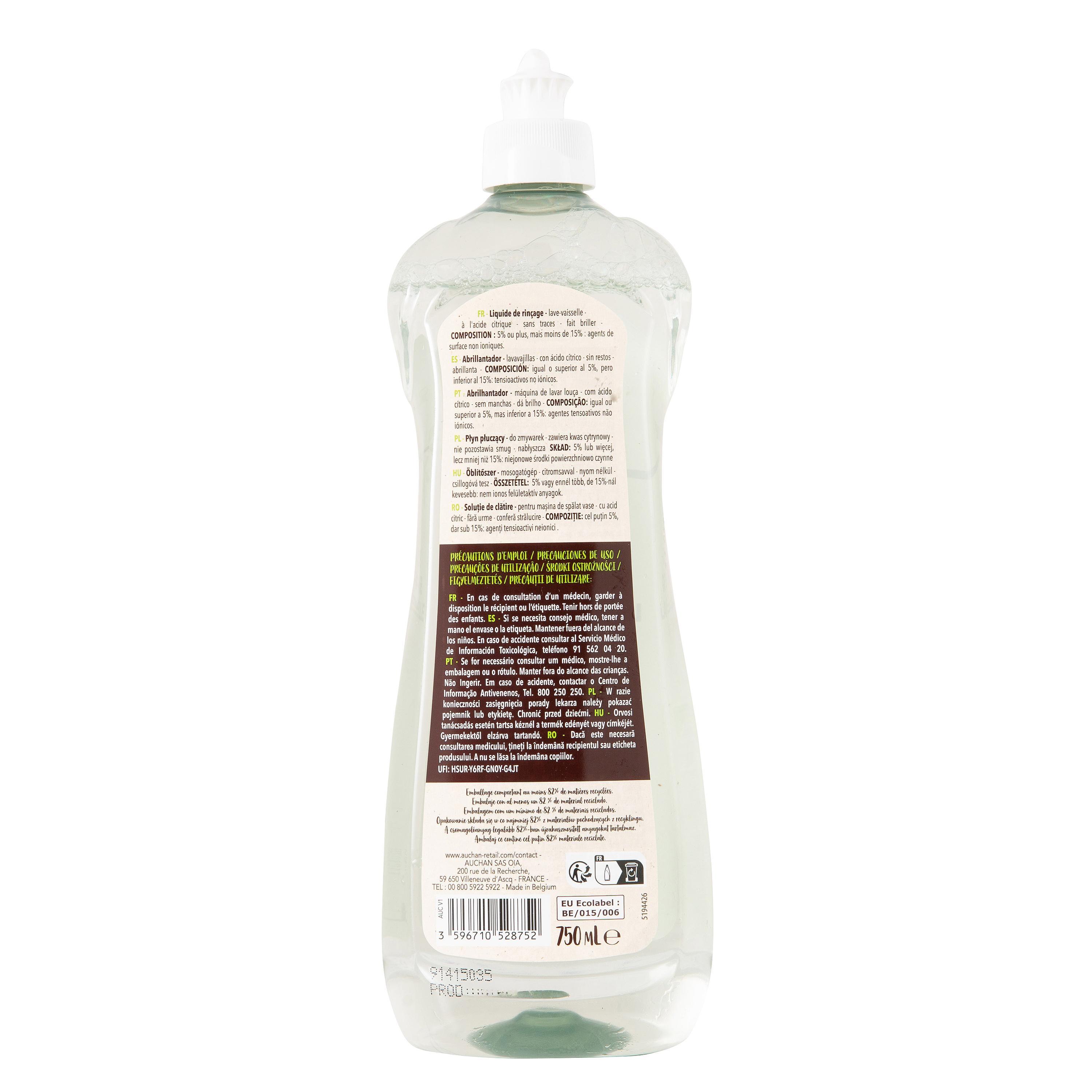 Voir la diapositive 2 : AUCHAN BETTER LIFE Liquide de rincage lave vaisselle 750ML