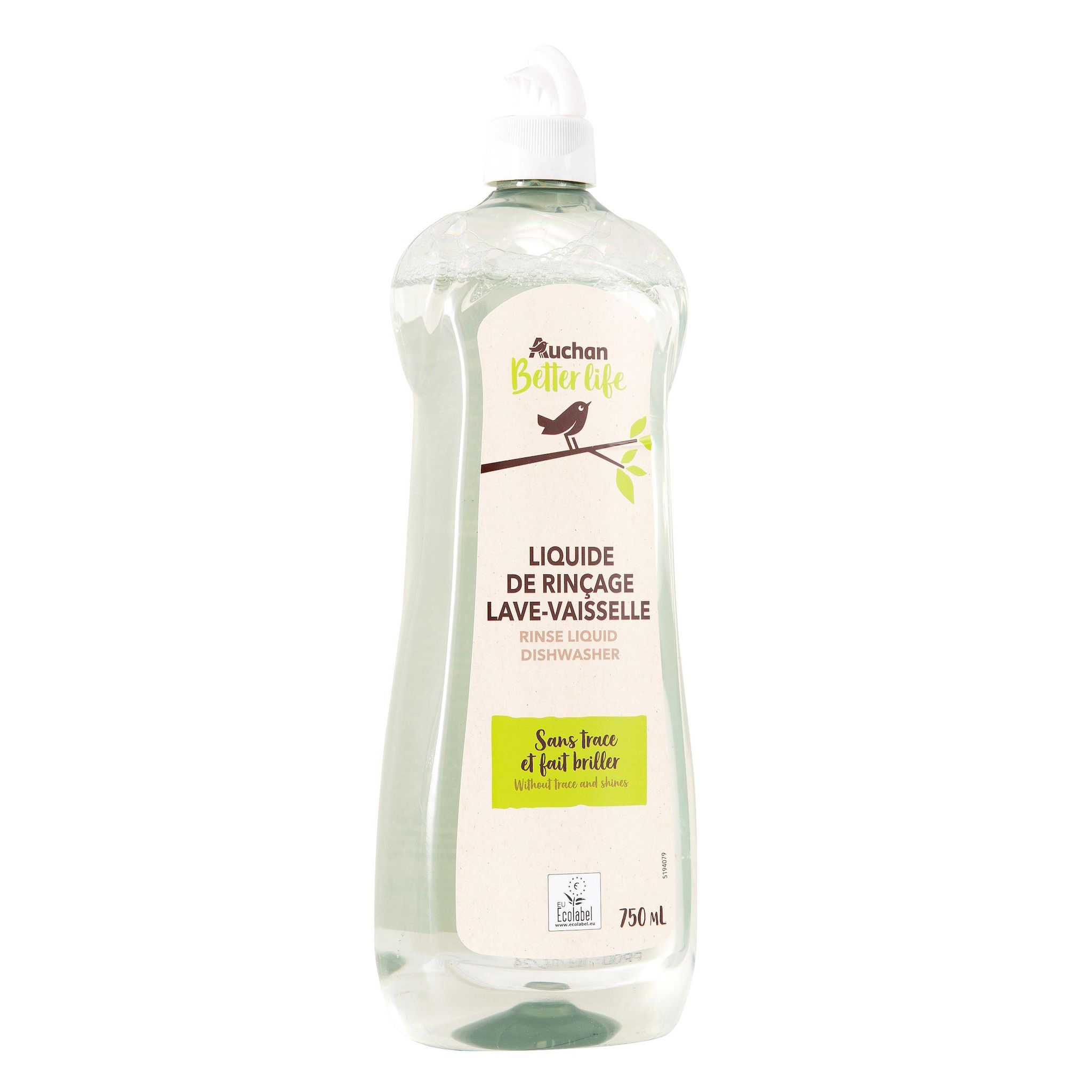 Voir la diapositive 2 : AUCHAN BETTER LIFE Liquide de rincage lave vaisselle 750ML
