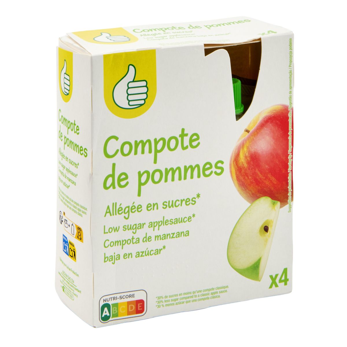 POUCE Compote de pommes allégée en sucres 4x90g
