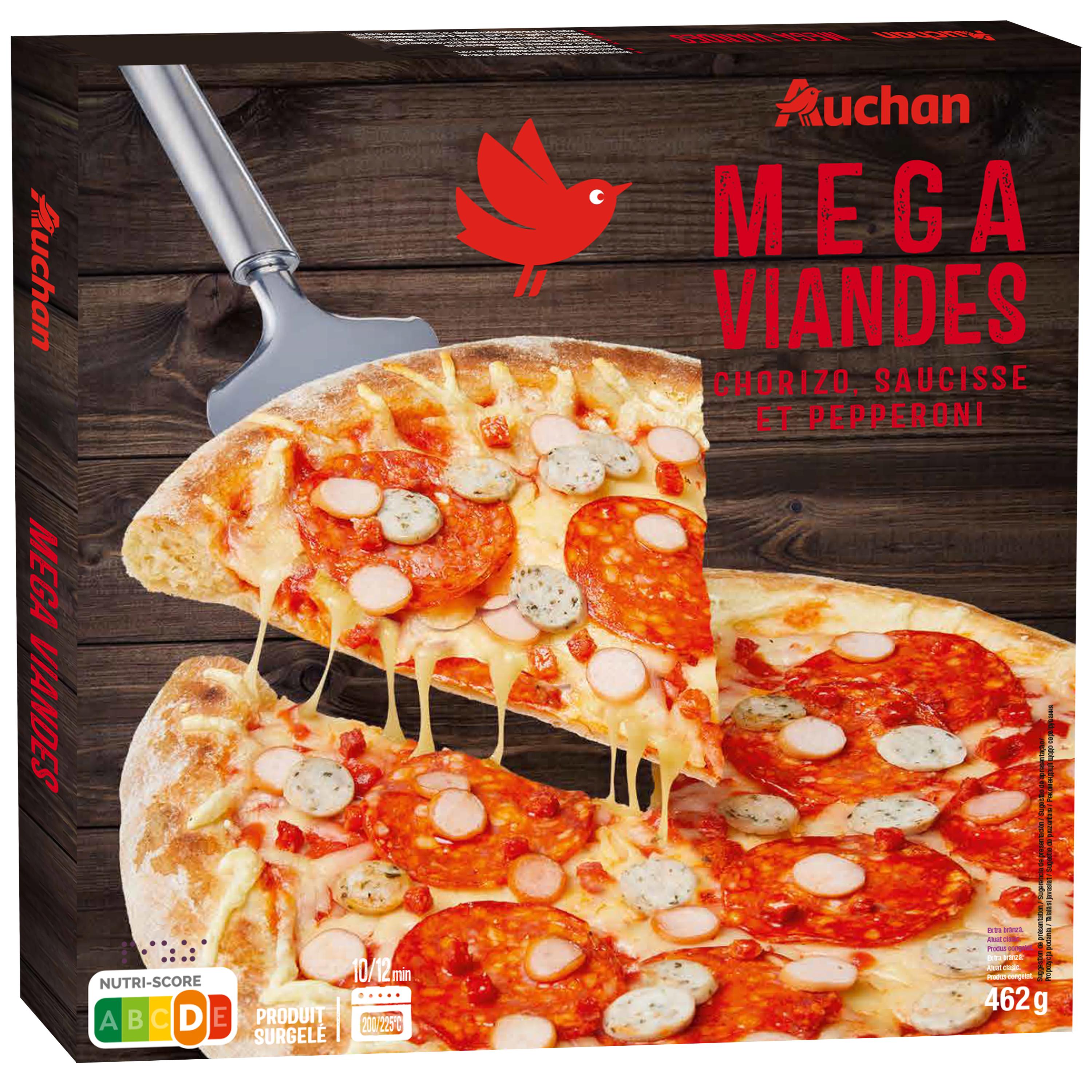 Voir la diapositive 2 : AUCHAN Pizza méga viandes 460g
