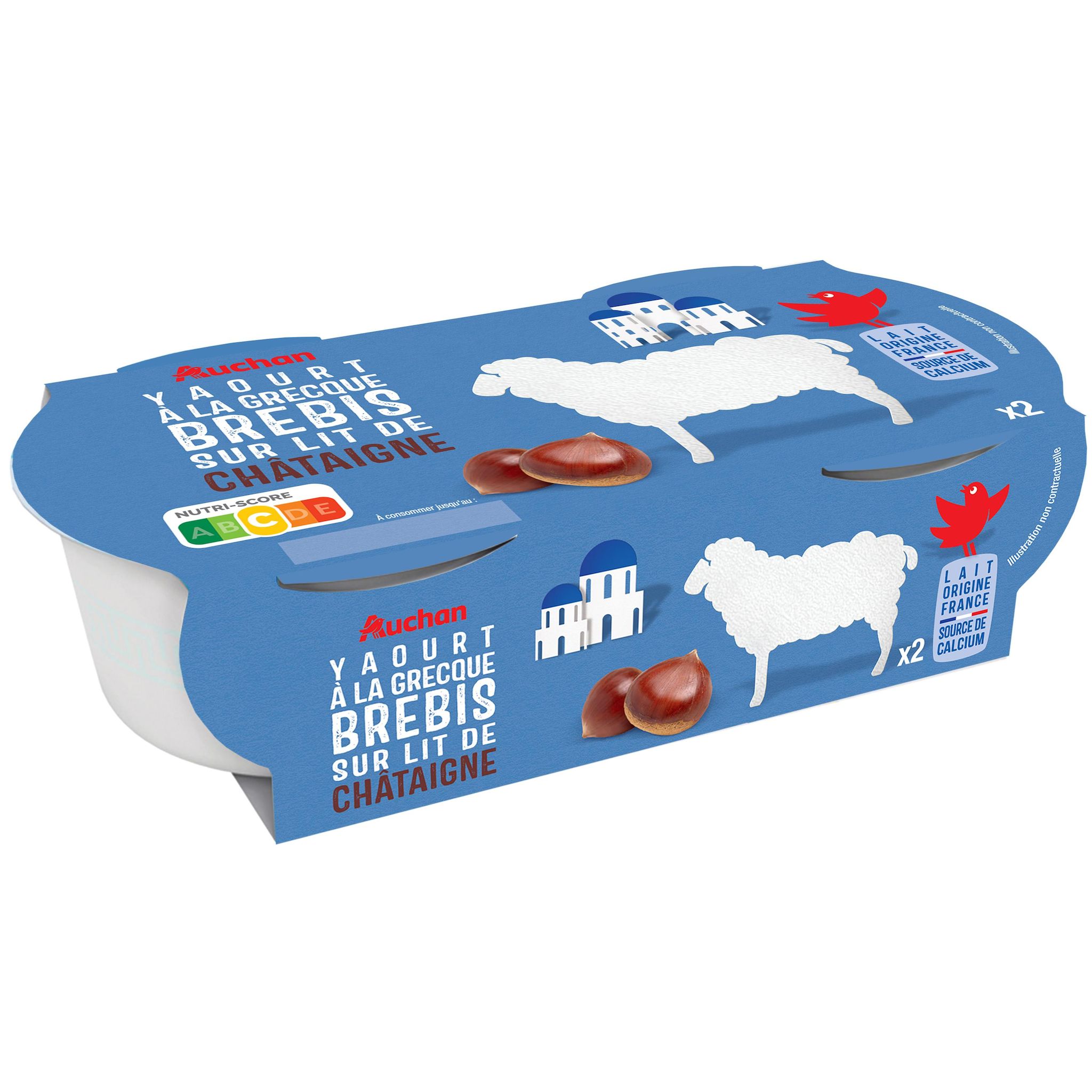 Voir la diapositive 2 : AUCHAN Yaourt à la grecque brebis sur lit de châtaigne 2x150g