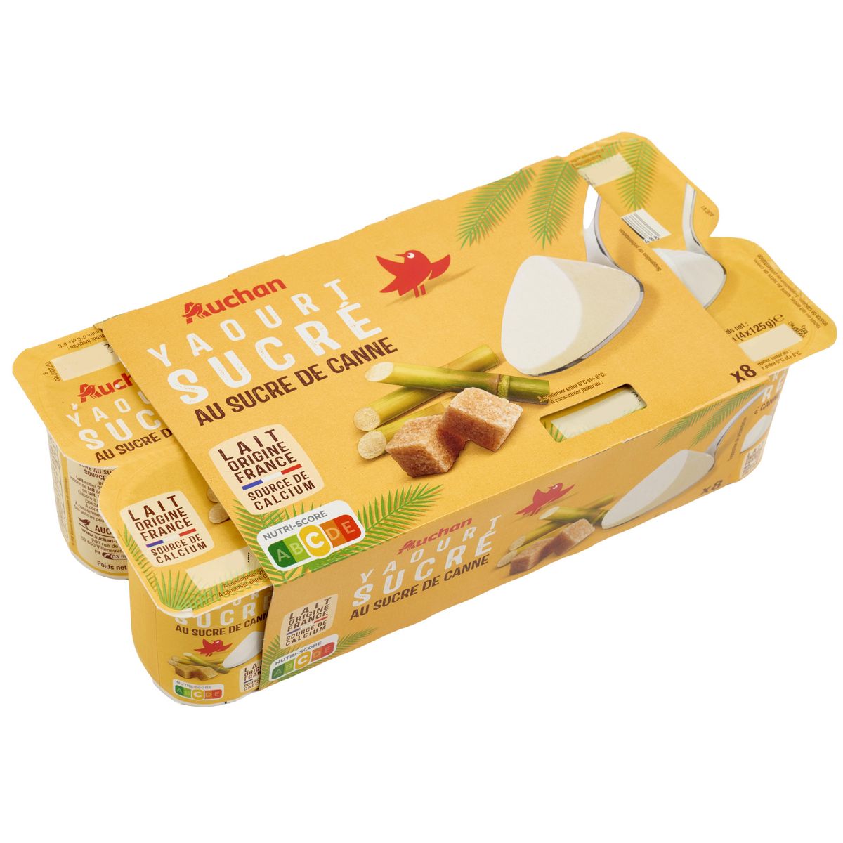 AUCHAN Yaourt nature au sucre de canne 8x125g