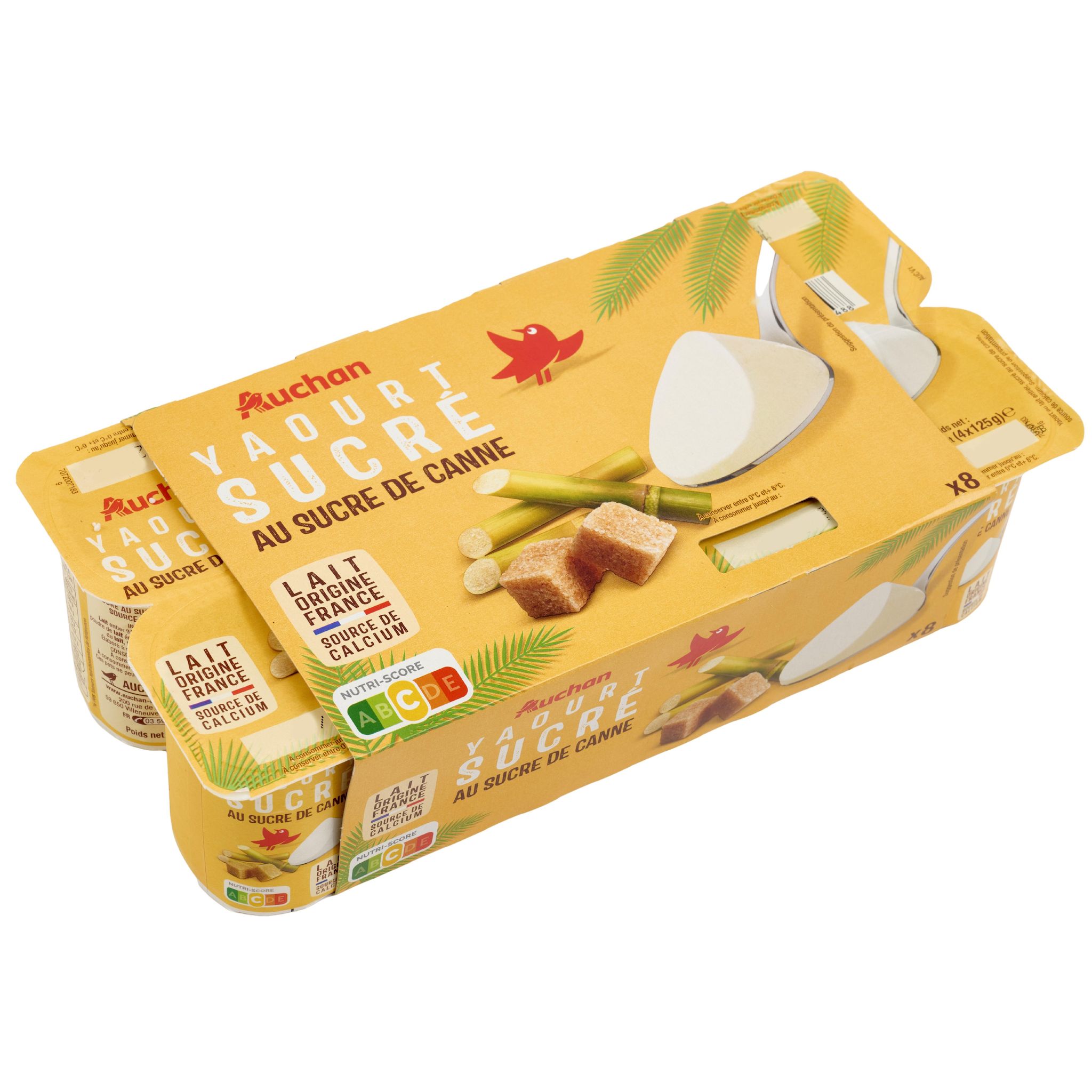 Voir la diapositive 3 : AUCHAN Yaourt nature au sucre de canne 8x125g