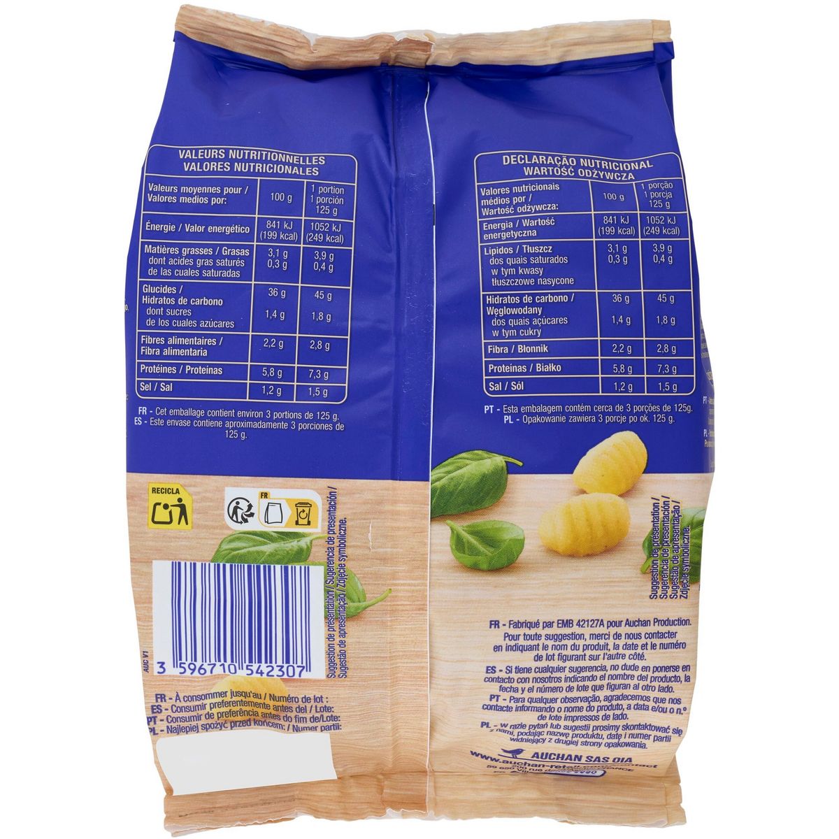AUCHAN Gnocchi 3 parts 380g