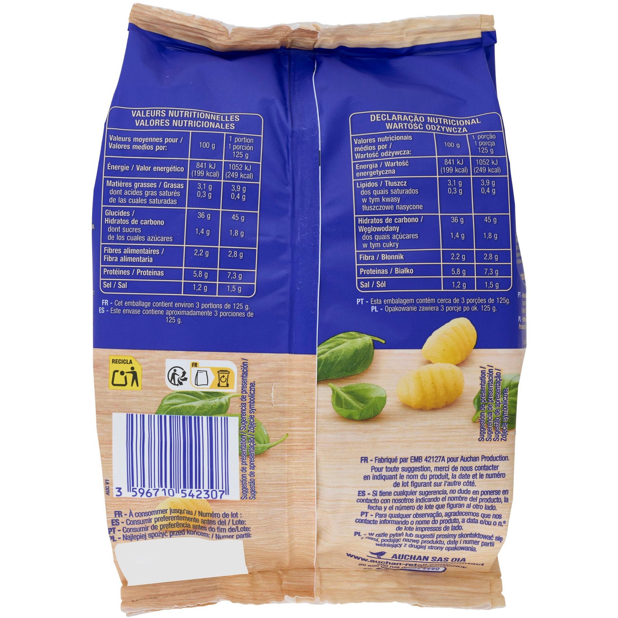 Voir la diapositive 5 : AUCHAN Gnocchi 3 parts 380g