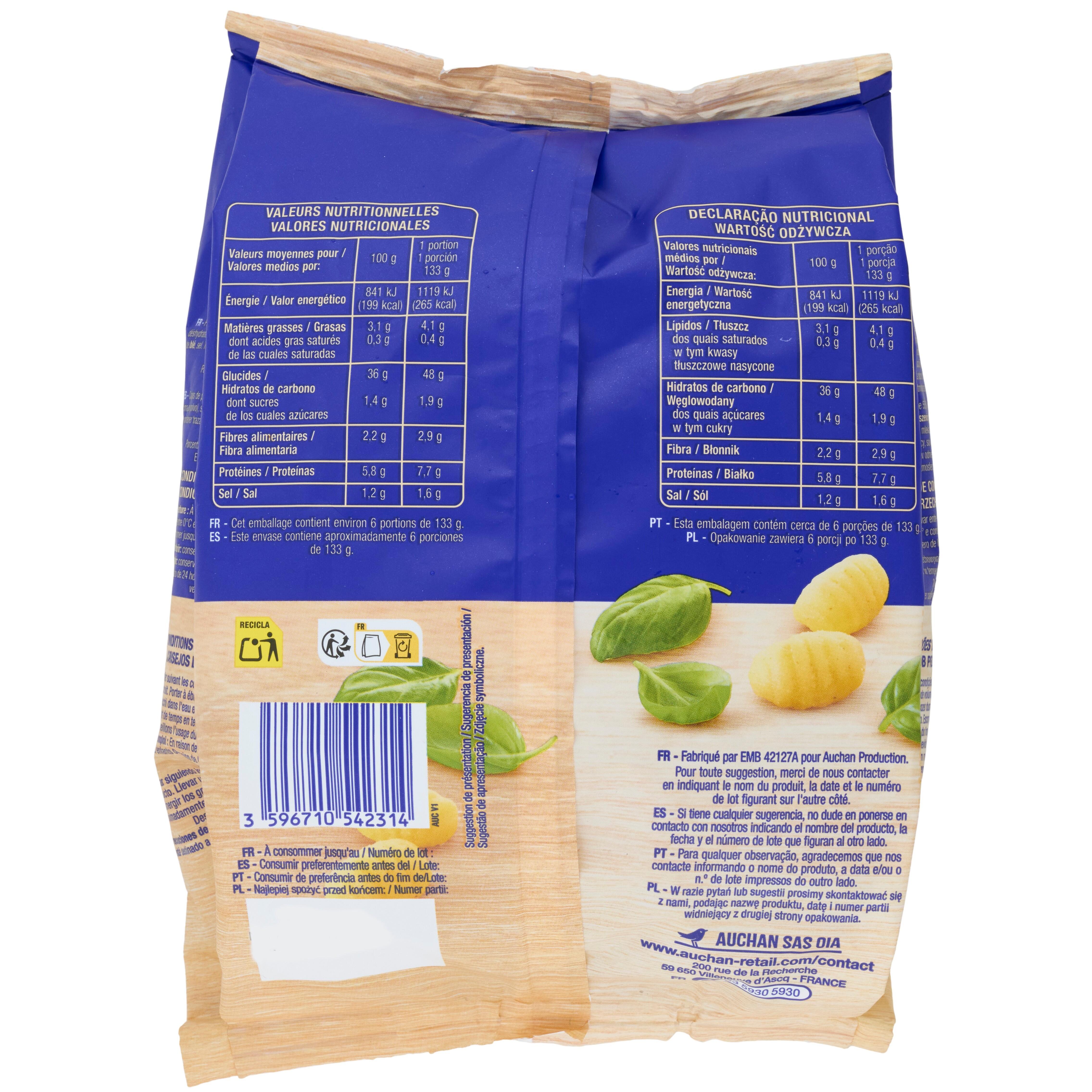 Voir la diapositive 5 : AUCHAN Gnocchi 6 parts 800g