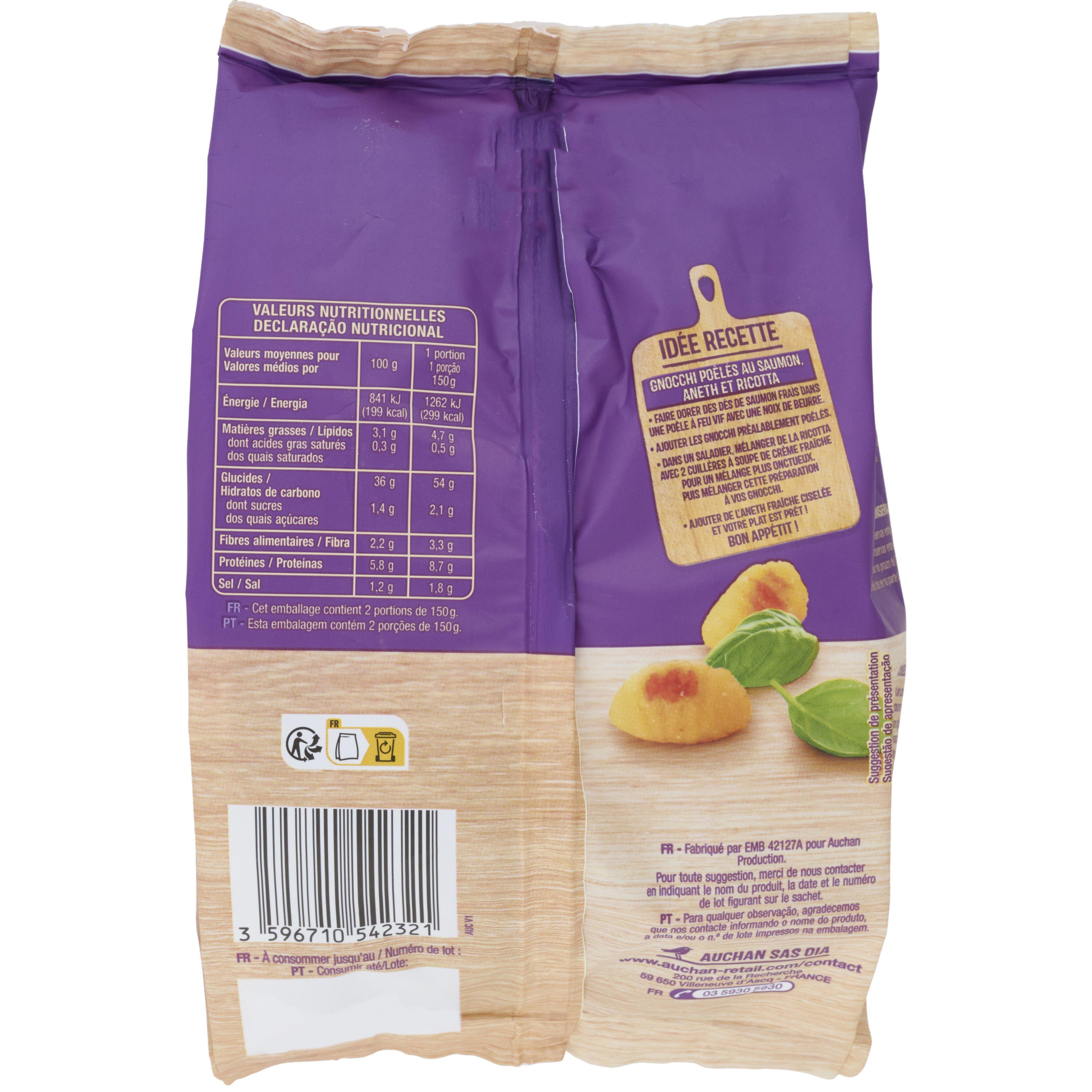 Voir la diapositive 2 : AUCHAN Gnocchi à poêler 2 parts 300g