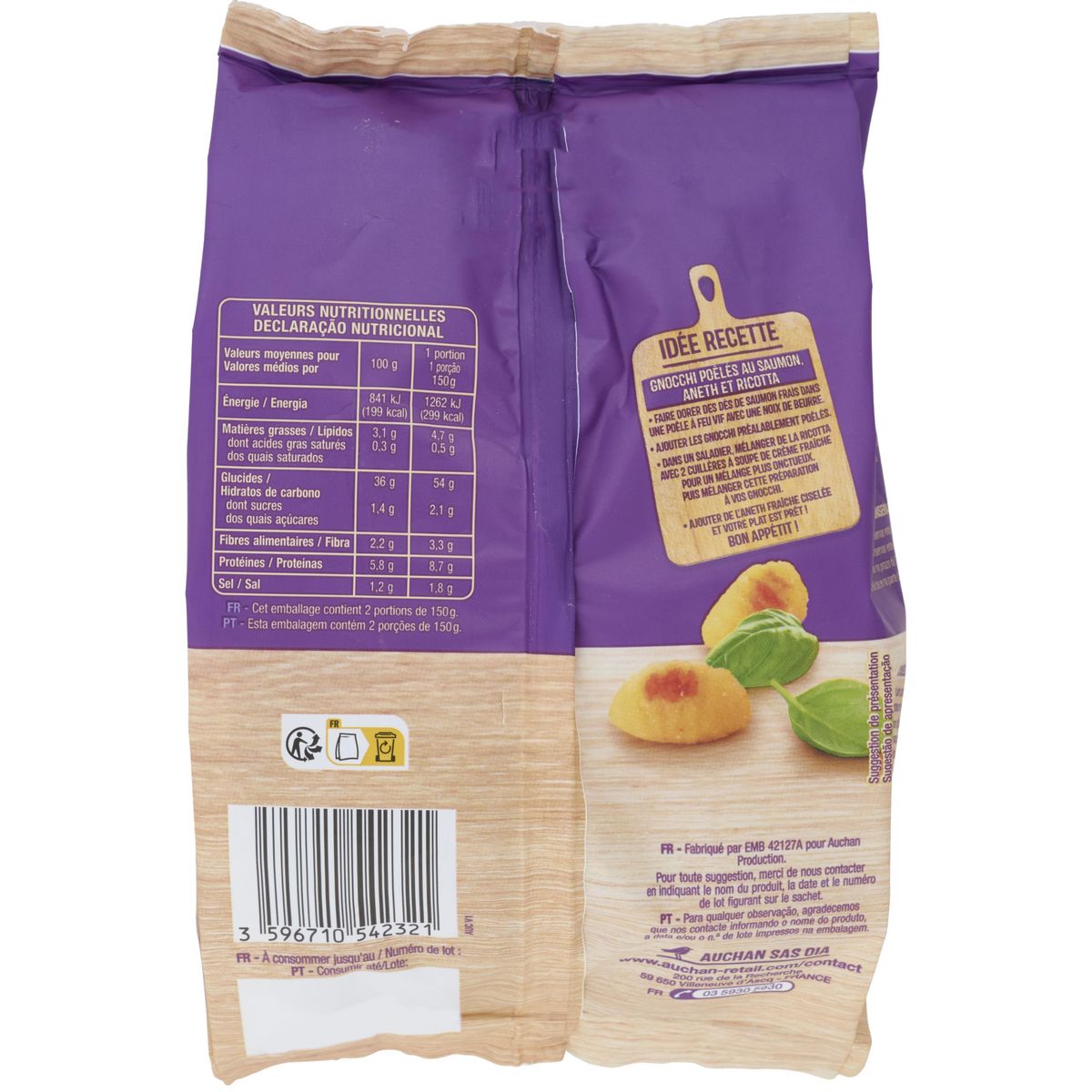 AUCHAN Gnocchi à poêler 2 parts 300g