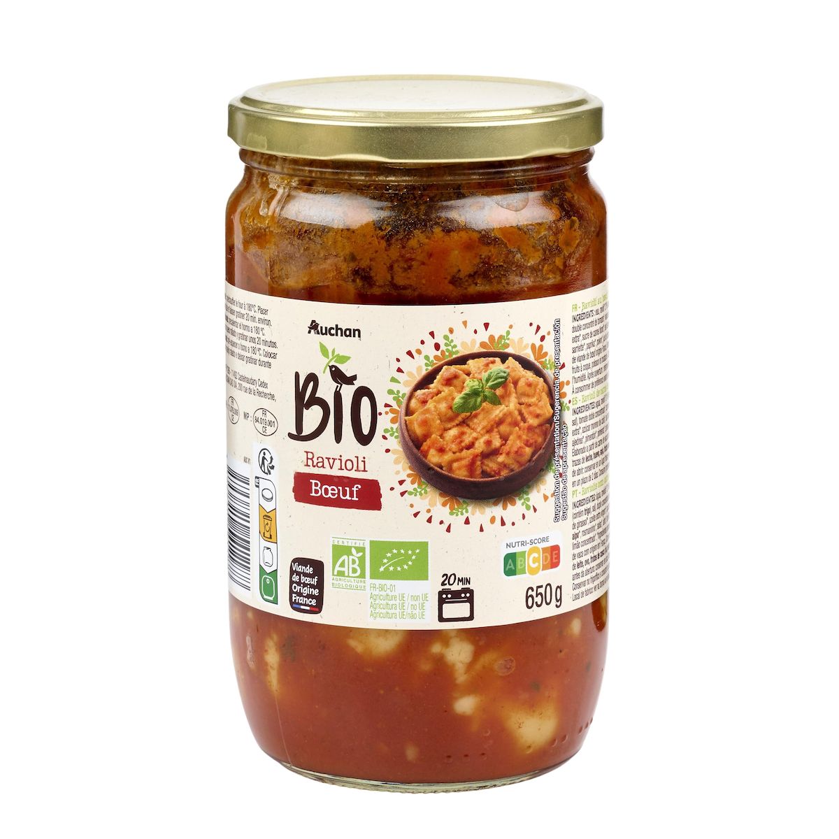 AUCHAN BIO Ravioli au boeuf 650g