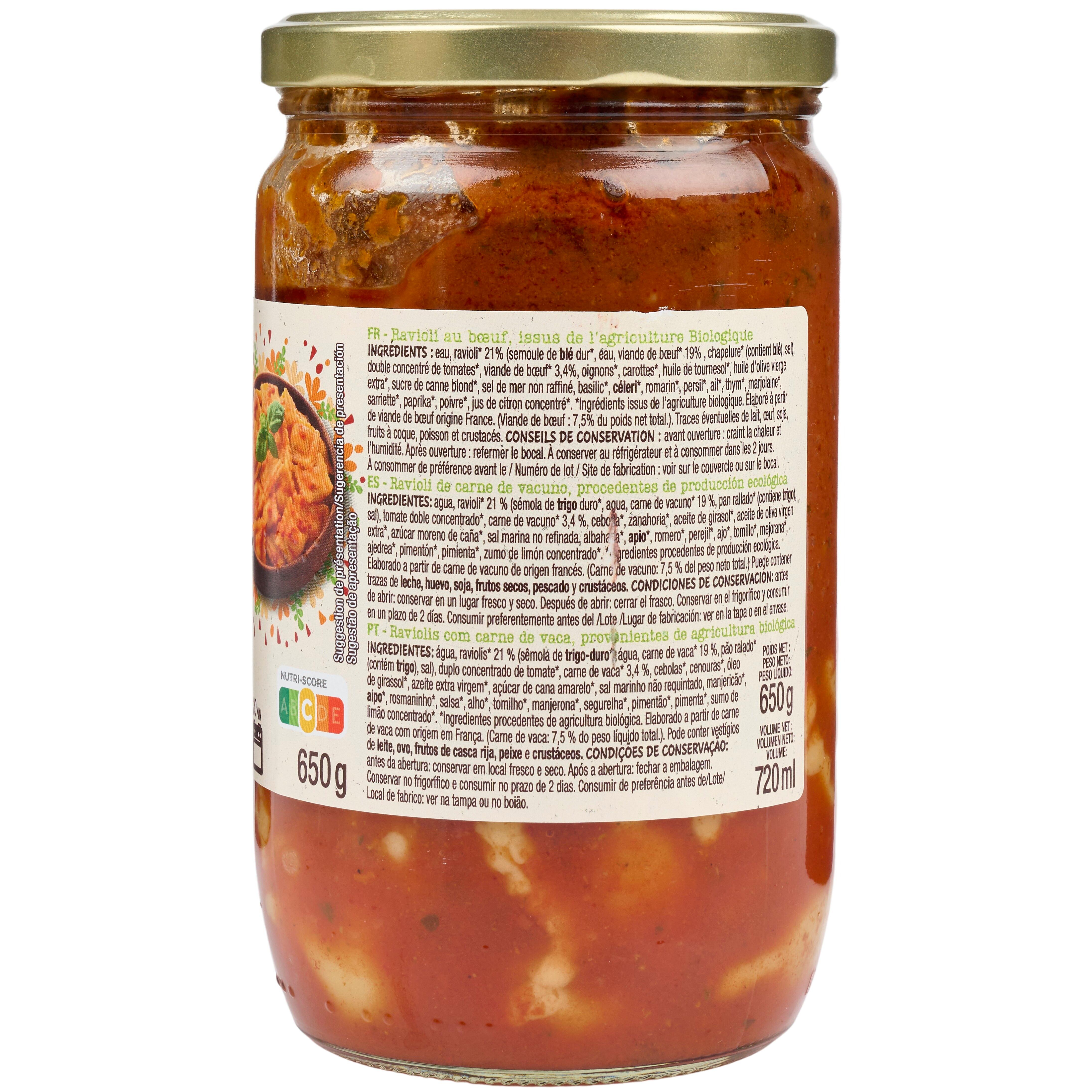 Voir la diapositive 3 : AUCHAN BIO Ravioli au boeuf 650g