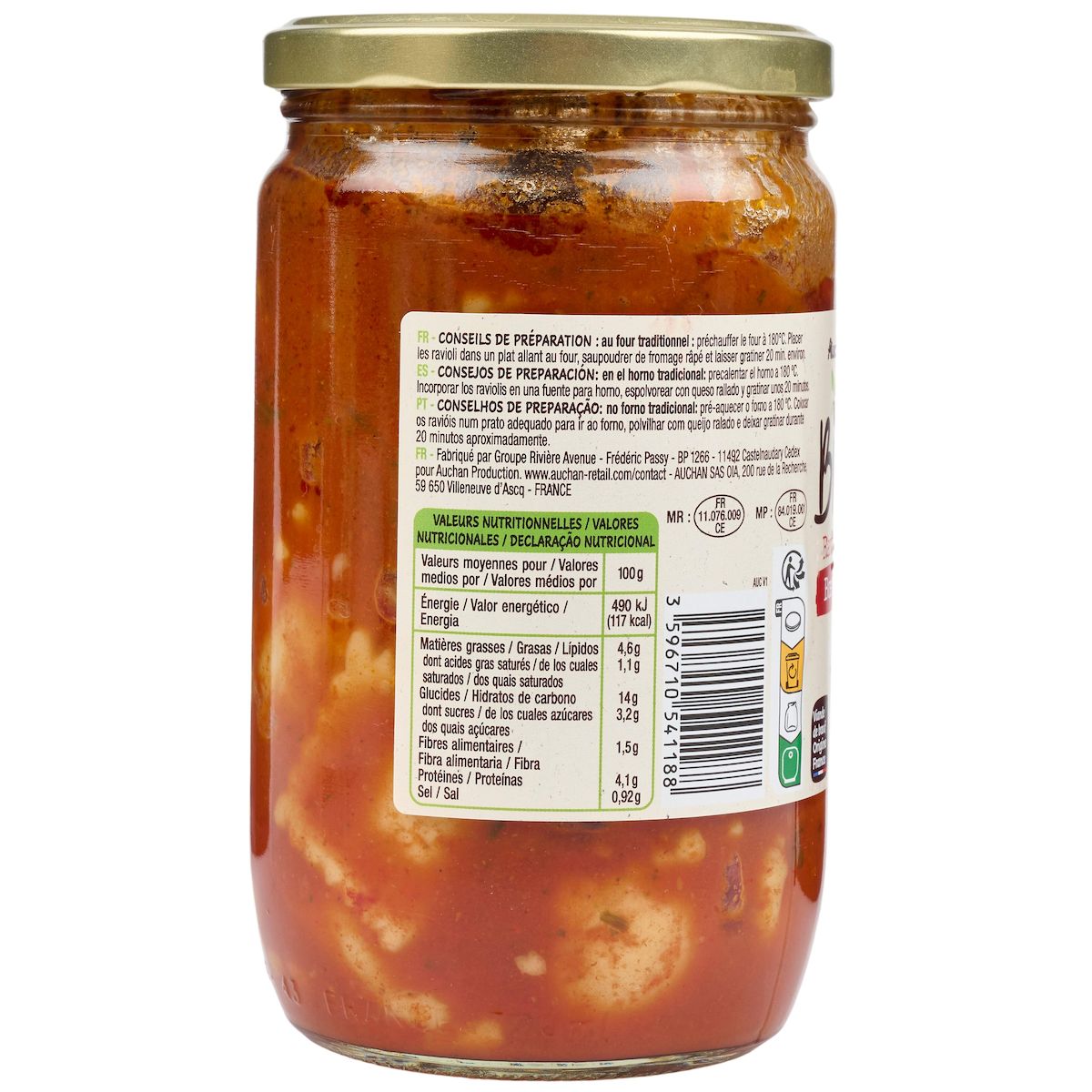 AUCHAN BIO Ravioli au boeuf 650g