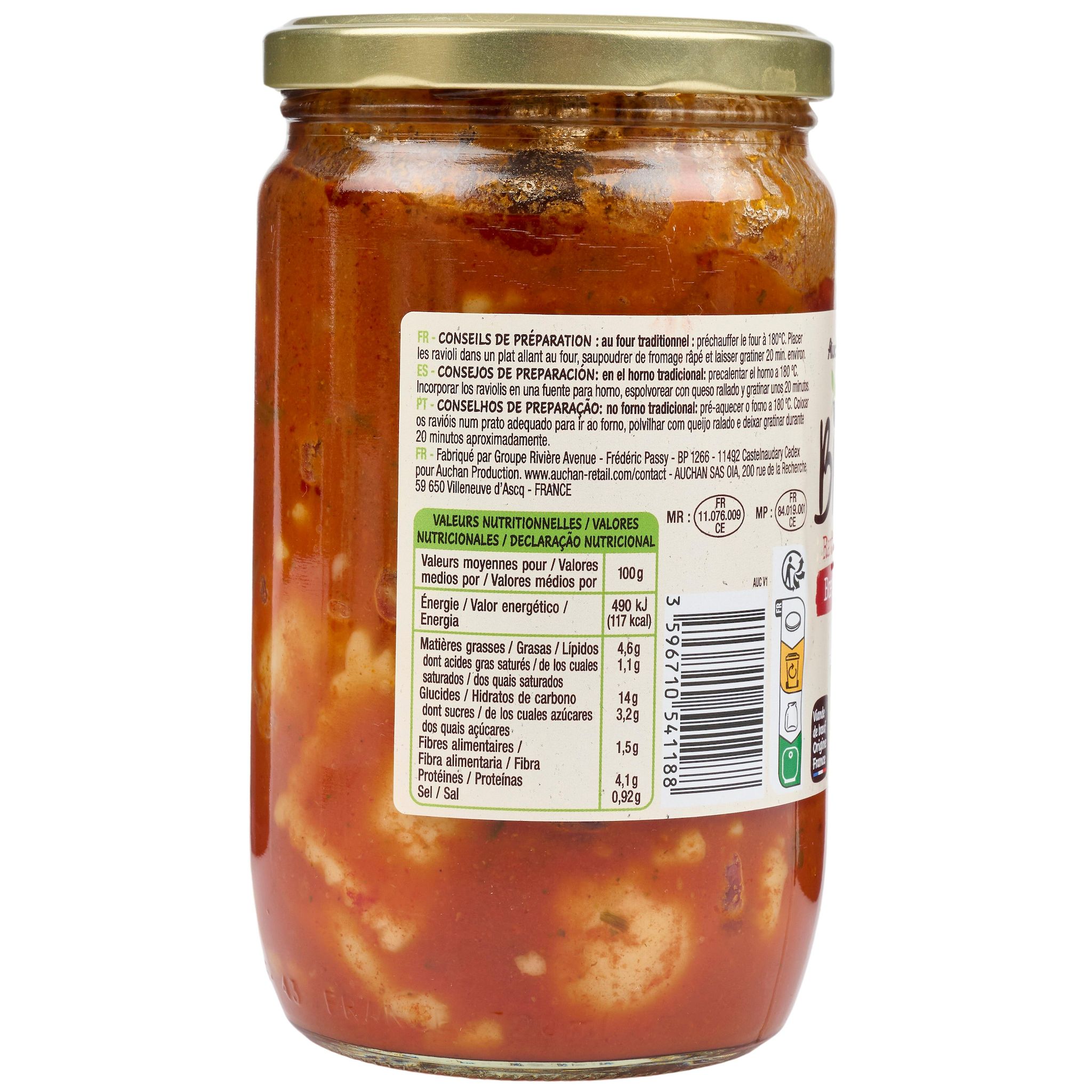 Voir la diapositive 4 : AUCHAN BIO Ravioli au boeuf 650g