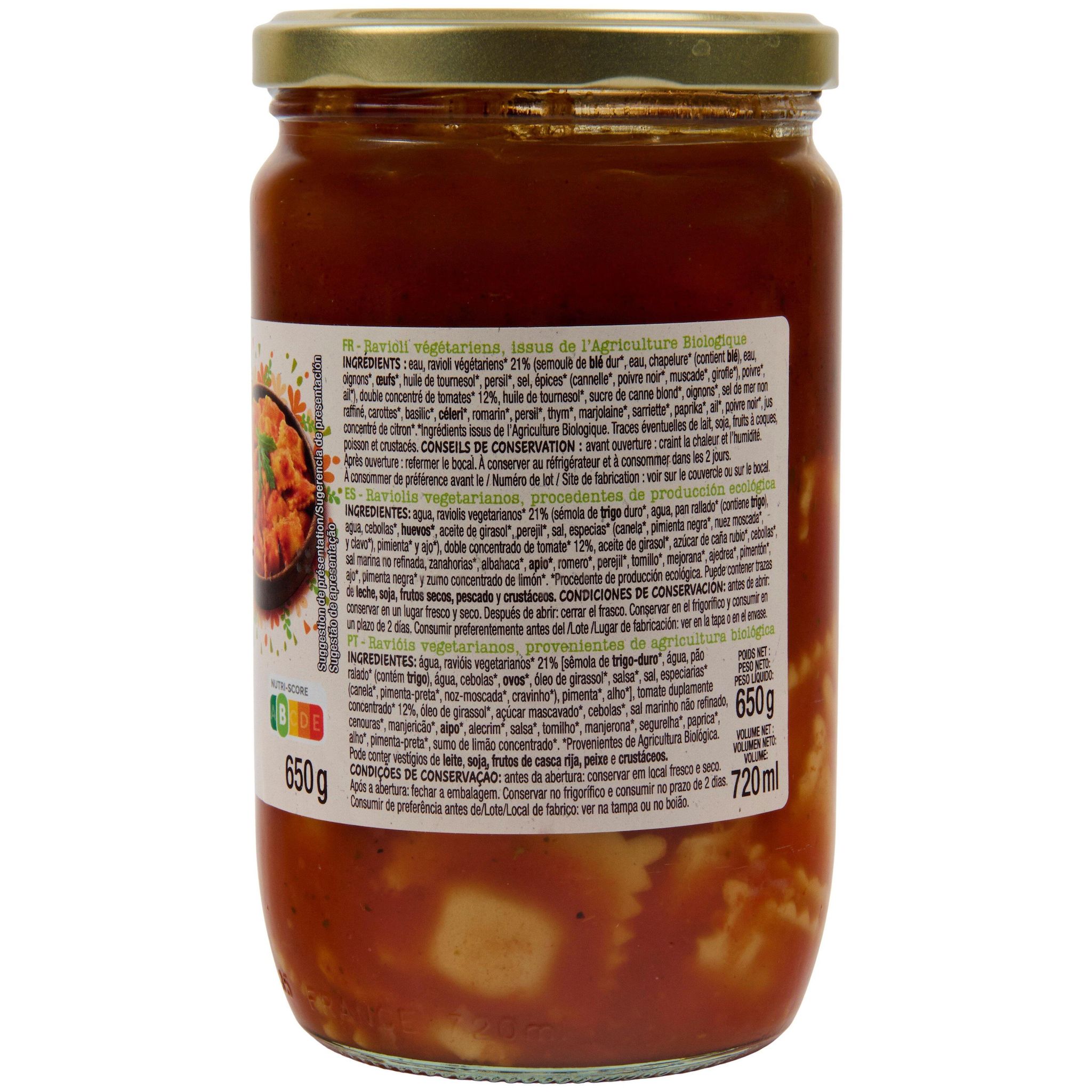 Voir la diapositive 2 : AUCHAN BIO Raviolis végétariens 650g