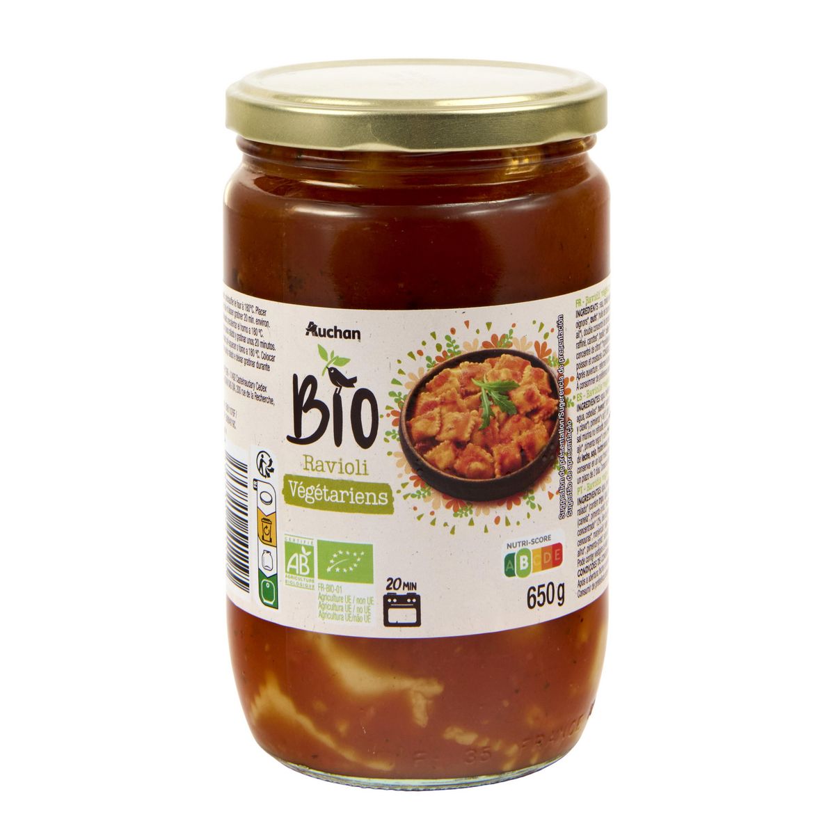 AUCHAN BIO Raviolis végétariens 650g
