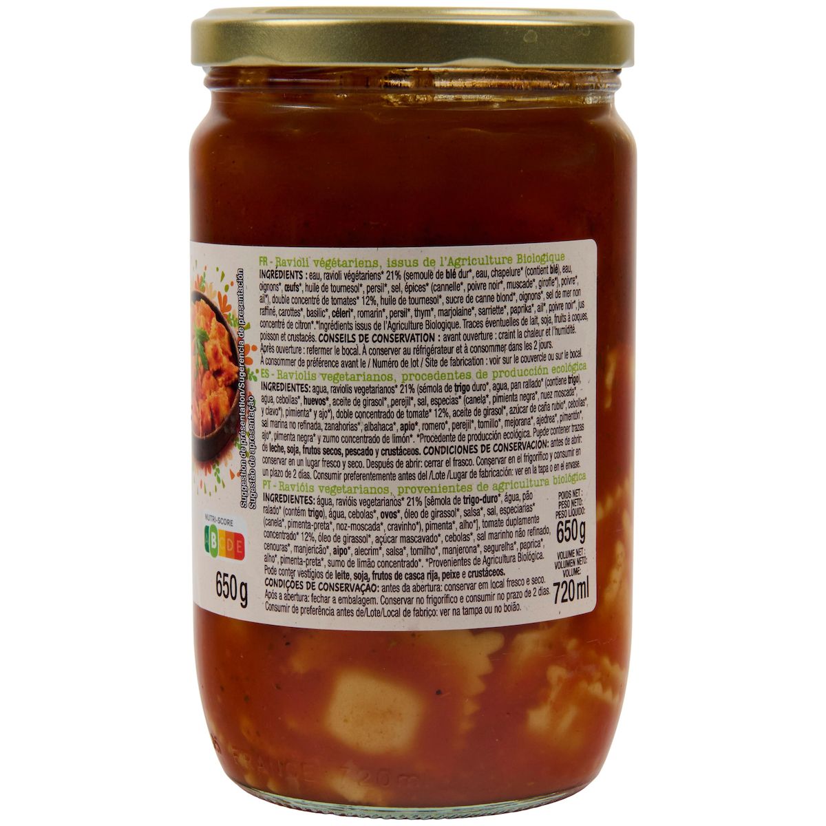 AUCHAN BIO Raviolis végétariens 650g