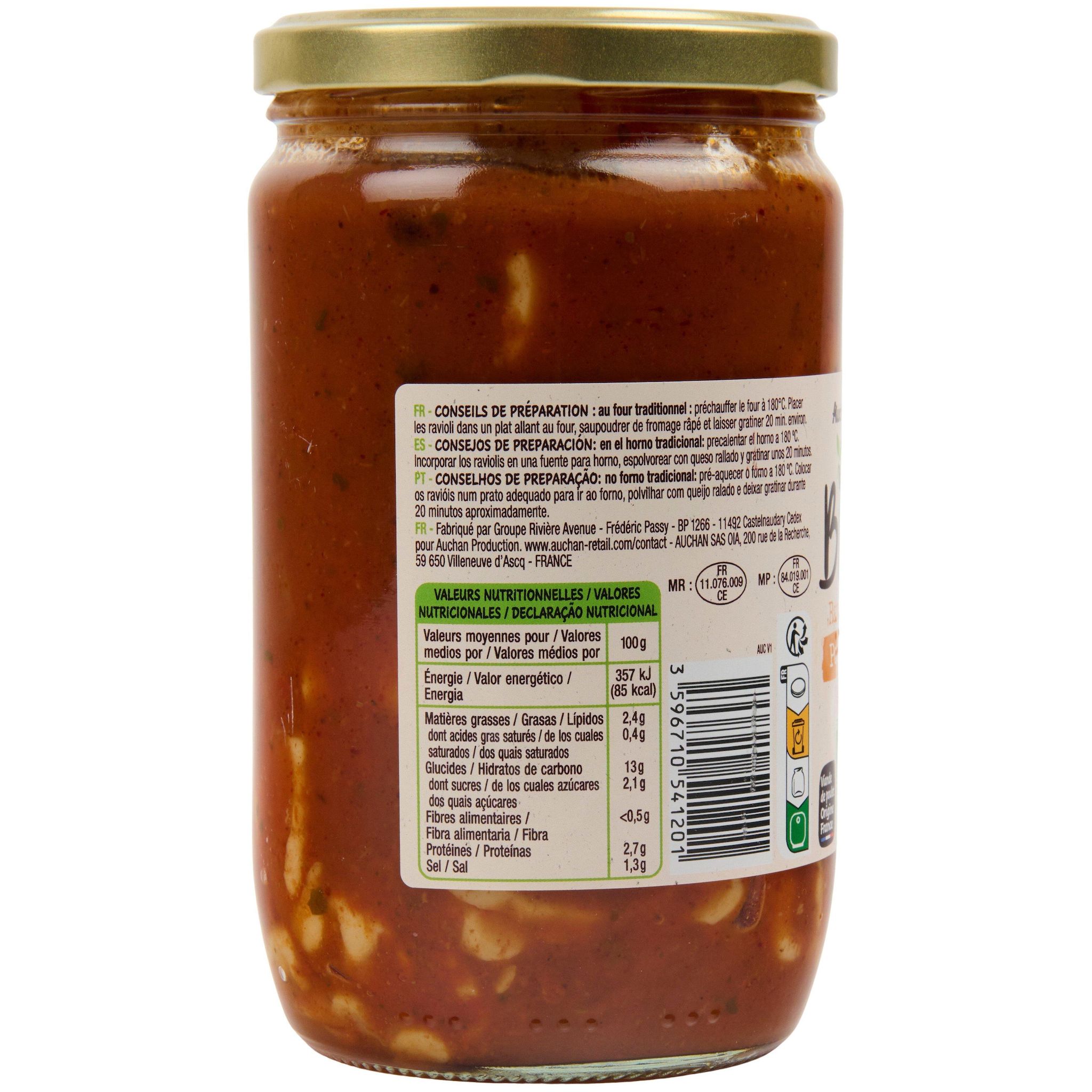 Voir la diapositive 3 : AUCHAN BIO Ravioli au poulet bio 650g