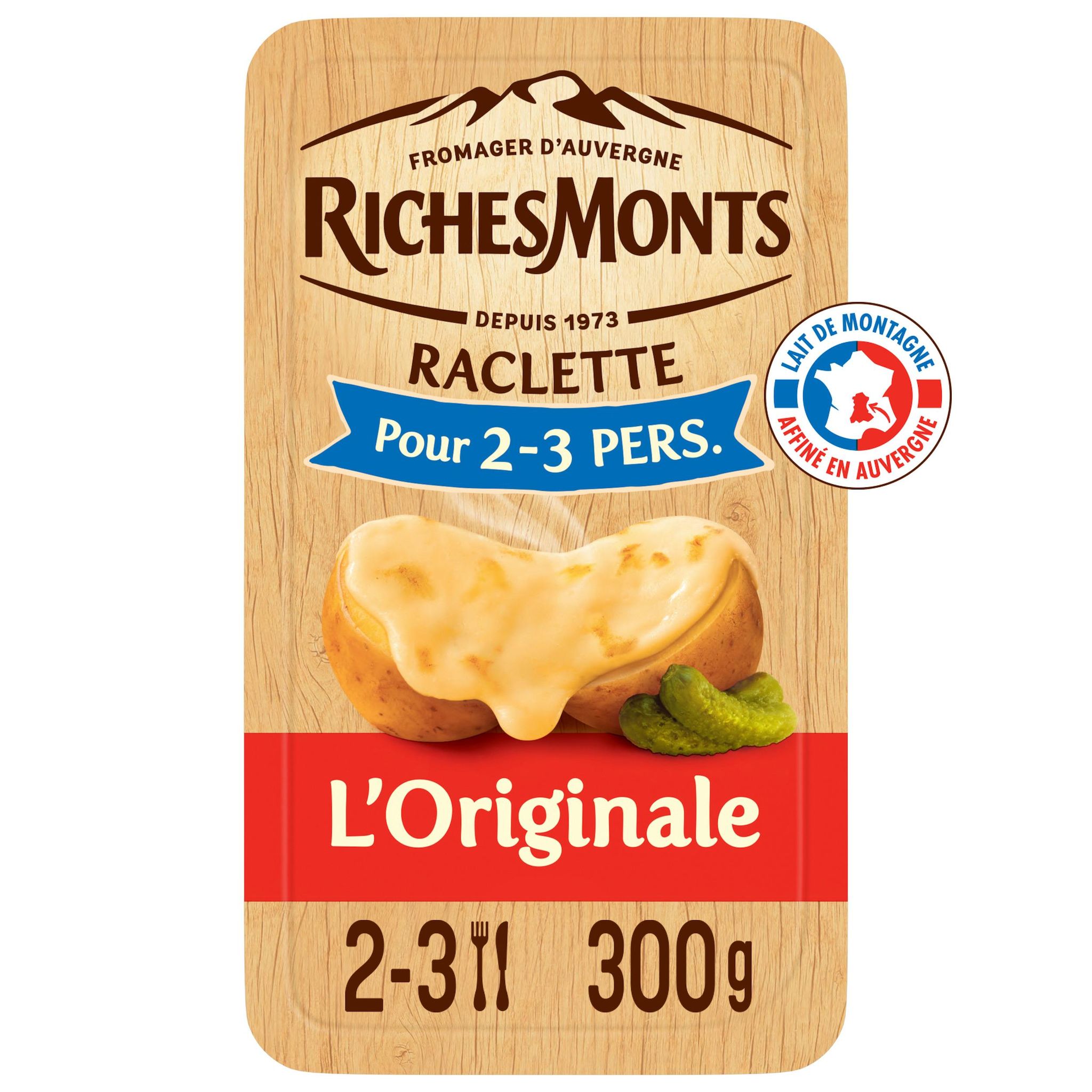Voir la diapositive 2 : RICHESMONTS Fromage à raclette lover classique 2/3 parts 300g