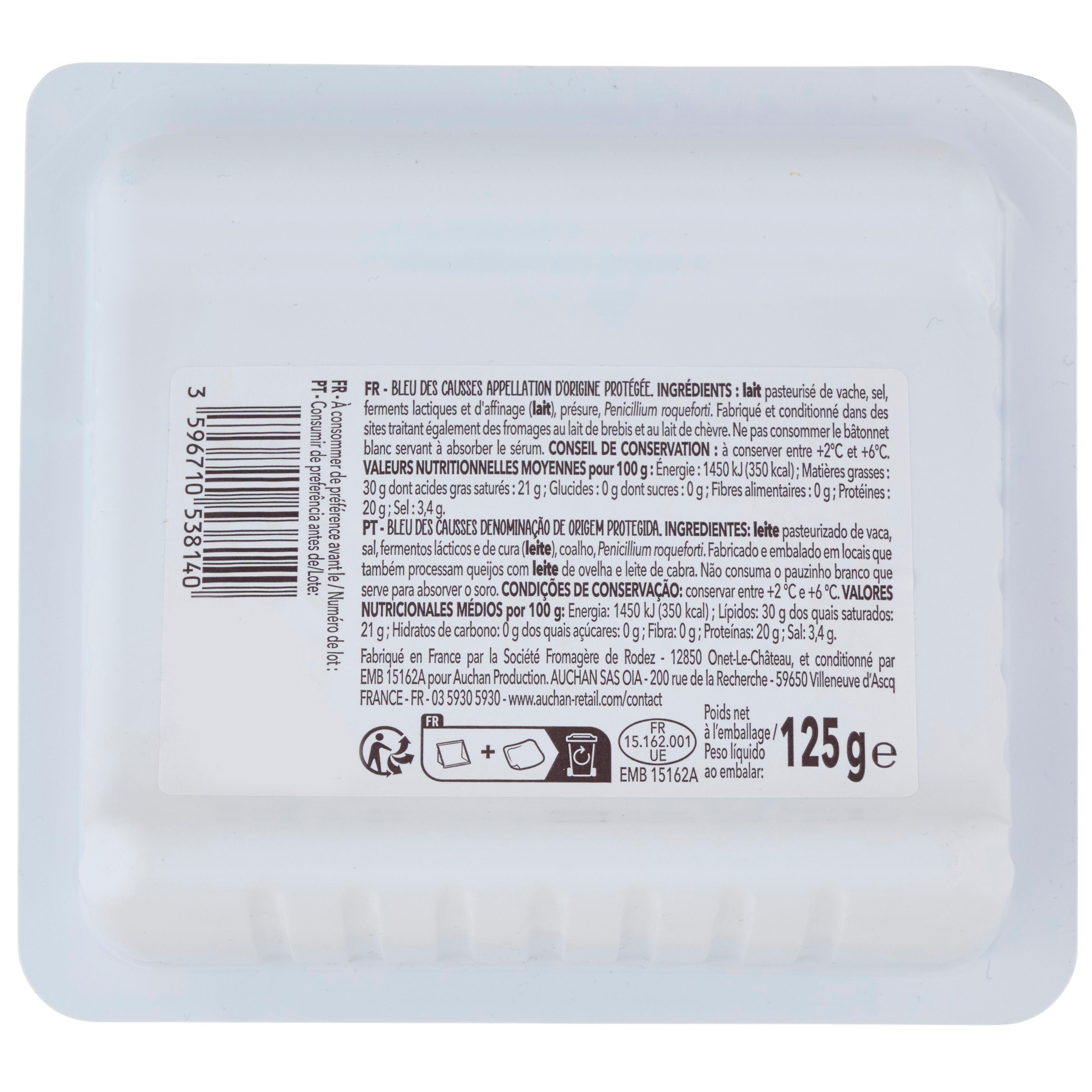 Voir la diapositive 3 : AUCHAN TERROIR Bleu des Causses affiné en caves naturelles AOP 125g