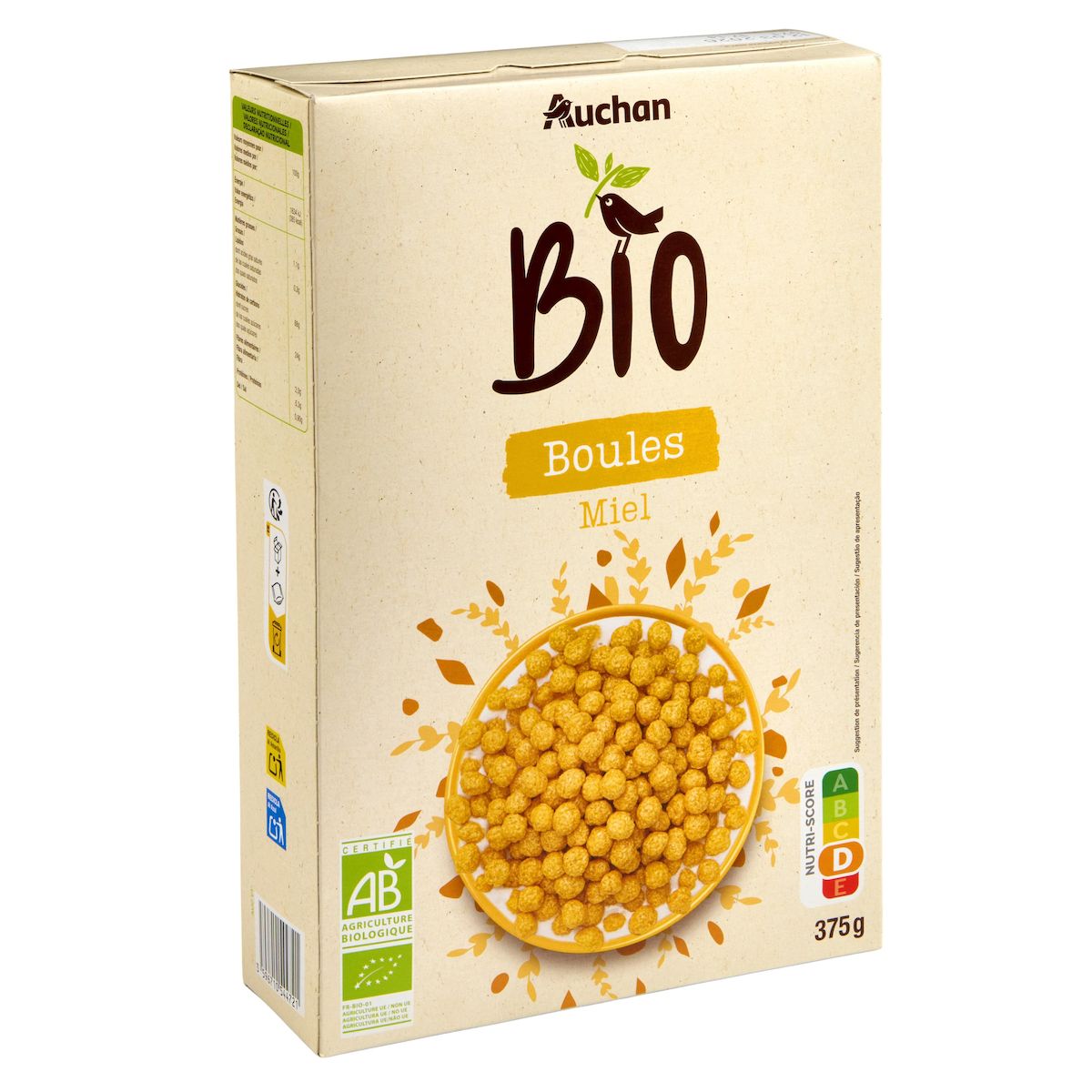 AUCHAN BIO Céréales boules au miel 375g