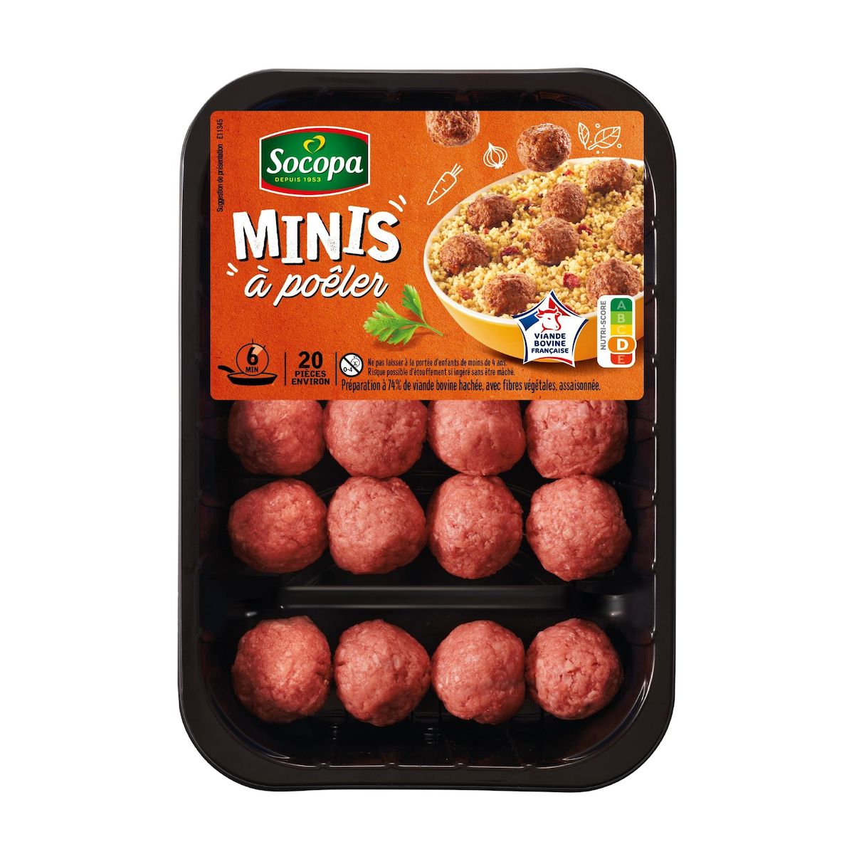 SOCOPA Mini-boulettes nature à poêler 20 pièces environ 250g