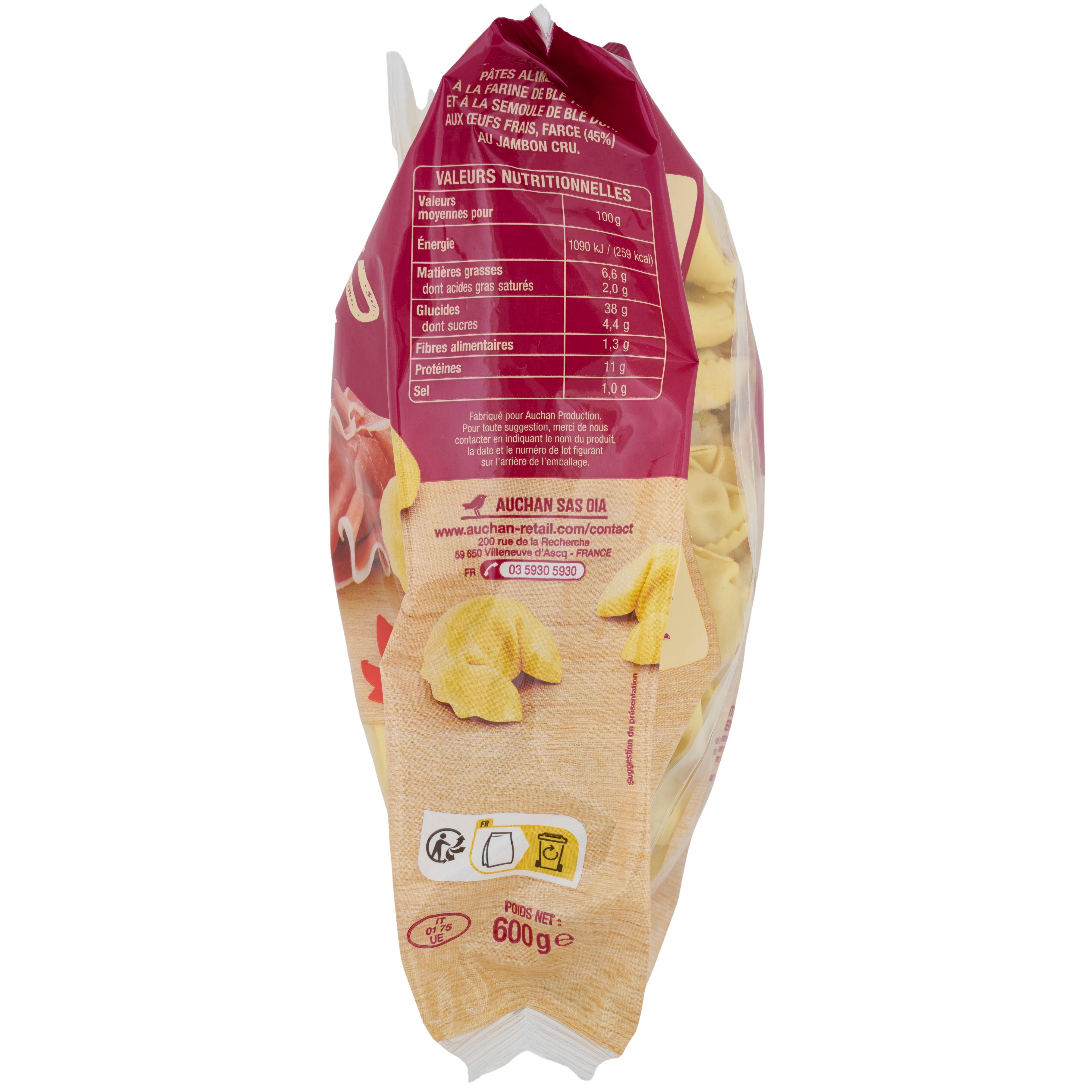 Voir la diapositive 2 : AUCHAN Tortellini jambon cru 4/5 parts 600g