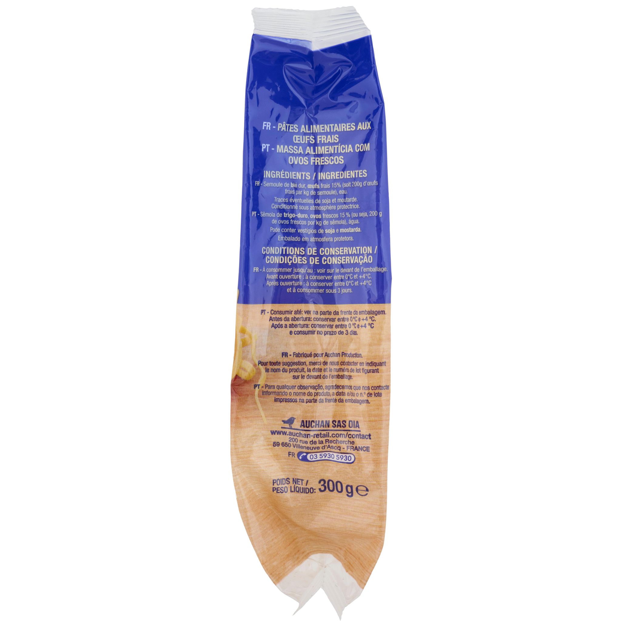 Voir la diapositive 3 : AUCHAN Fettuccini aux oeufs frais 2/3 parts 300g