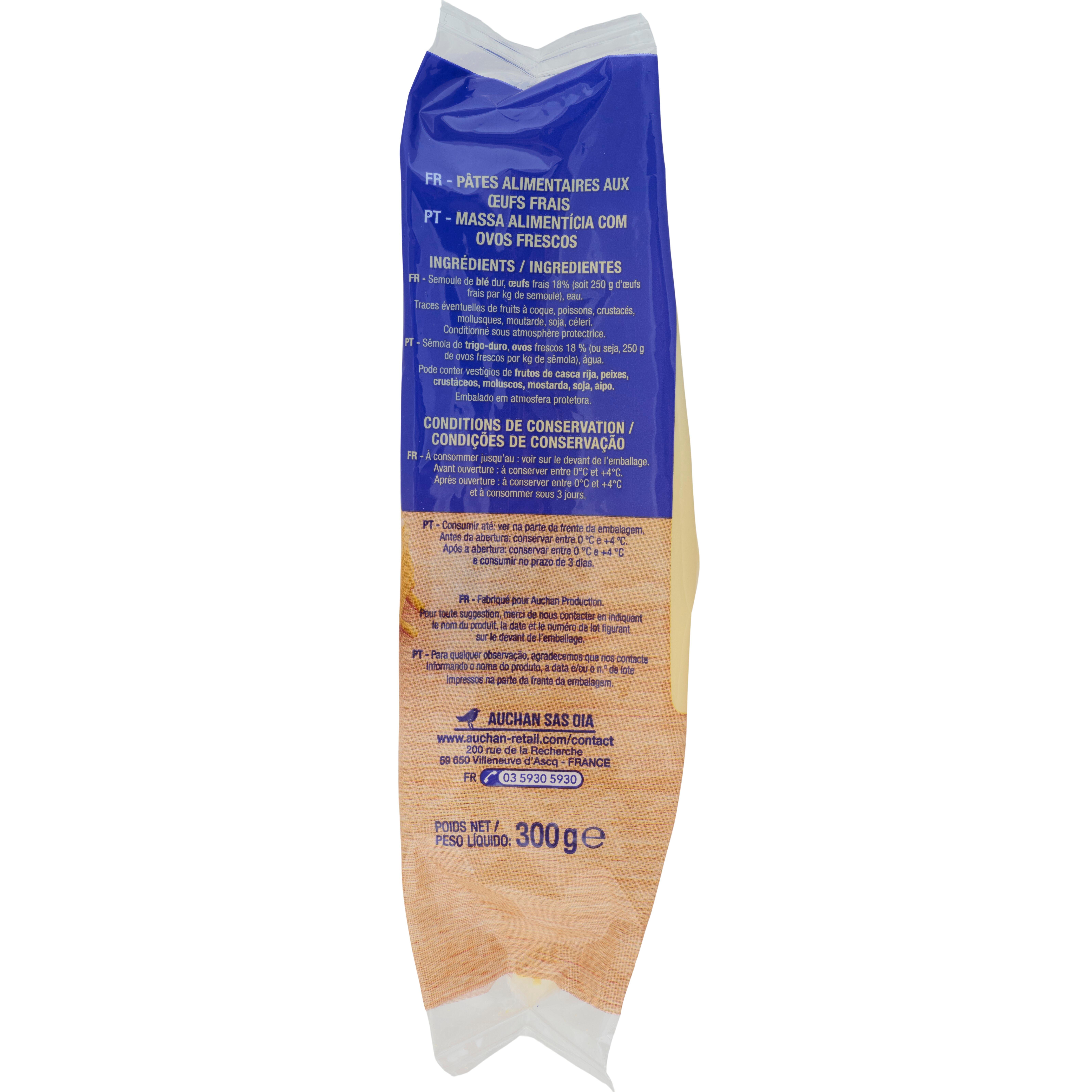 Voir la diapositive 2 : AUCHAN Spaghetti aux oeufs frais 2/3 parts 300g