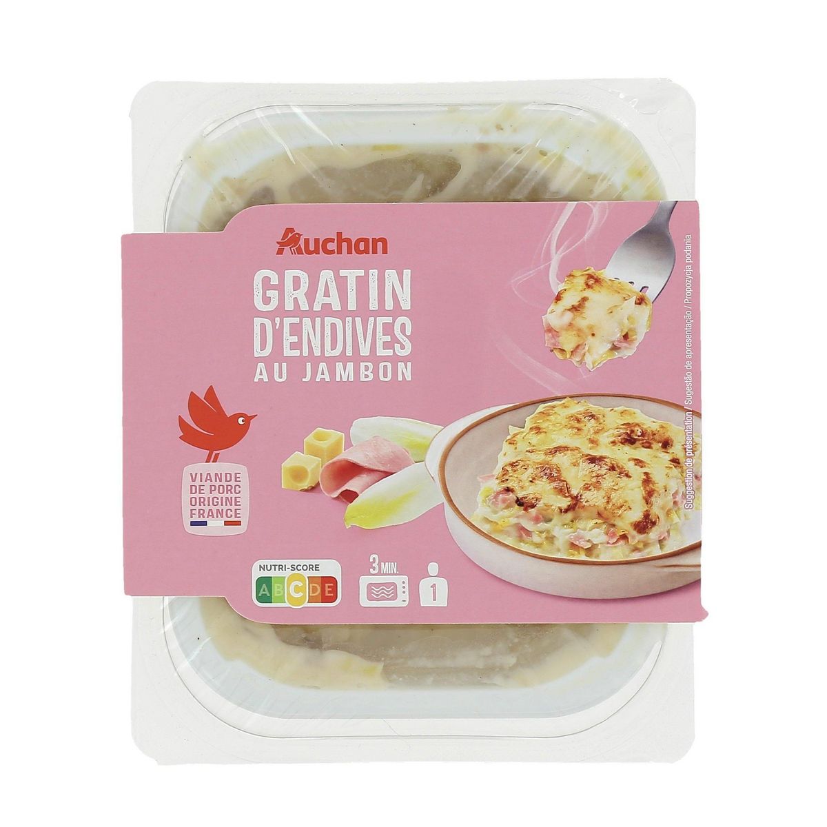 AUCHAN Gratin d'endives au jambon 1 part 280g