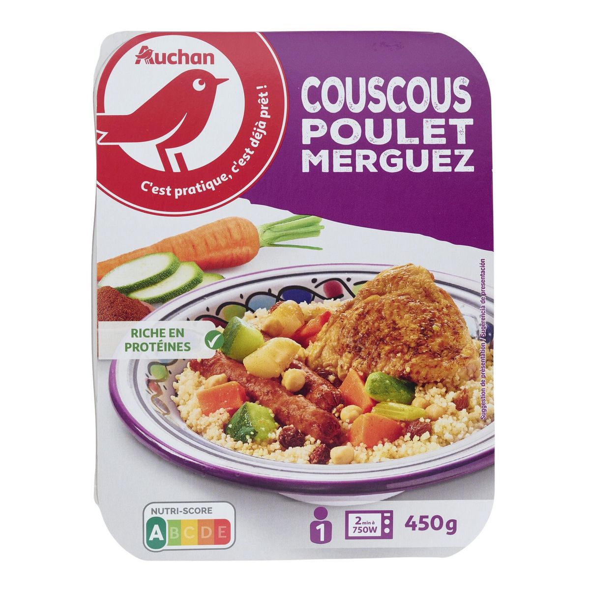 AUCHAN Couscous poulet merguez 1 part 450g